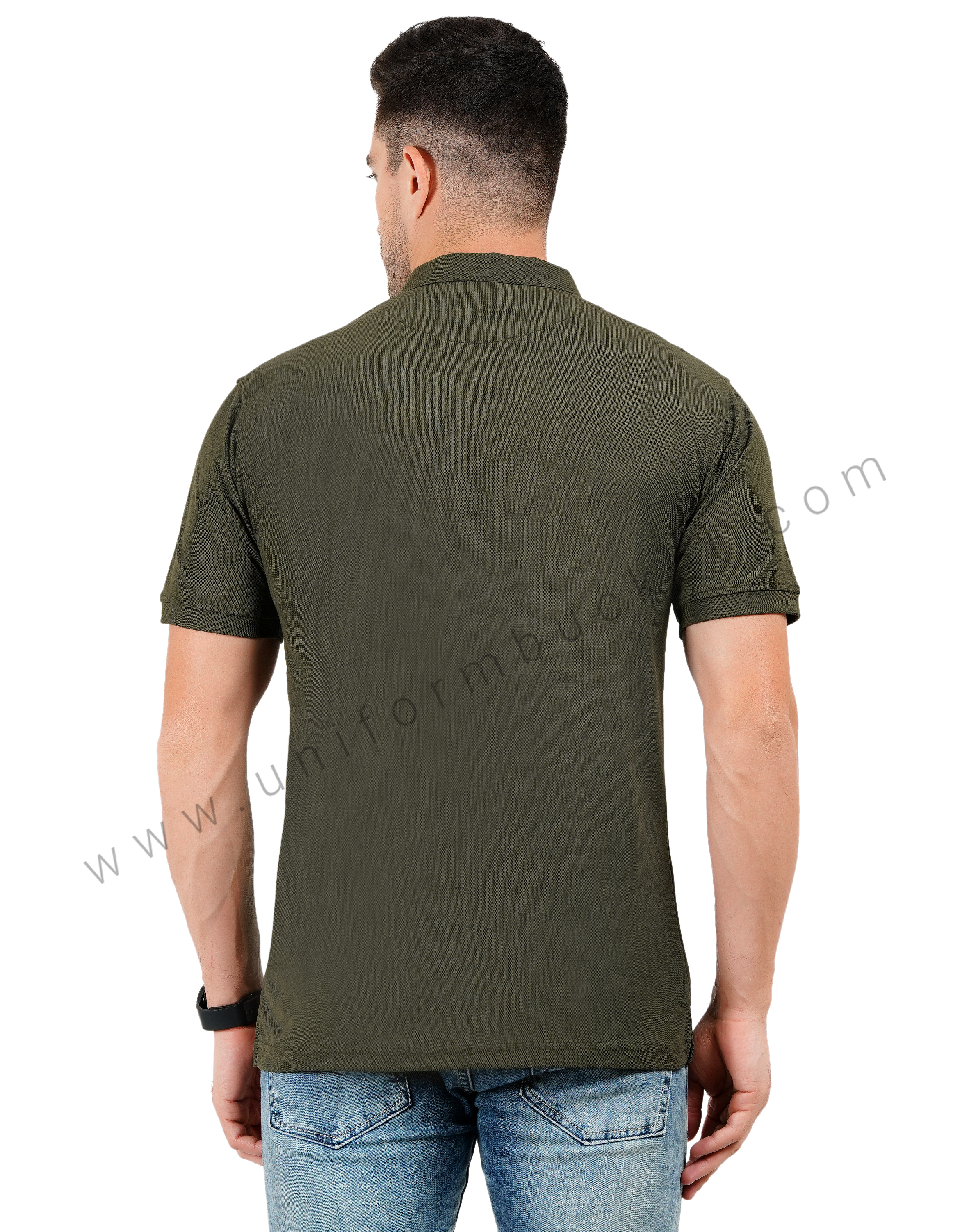 Army green zipper polo T-shirt
