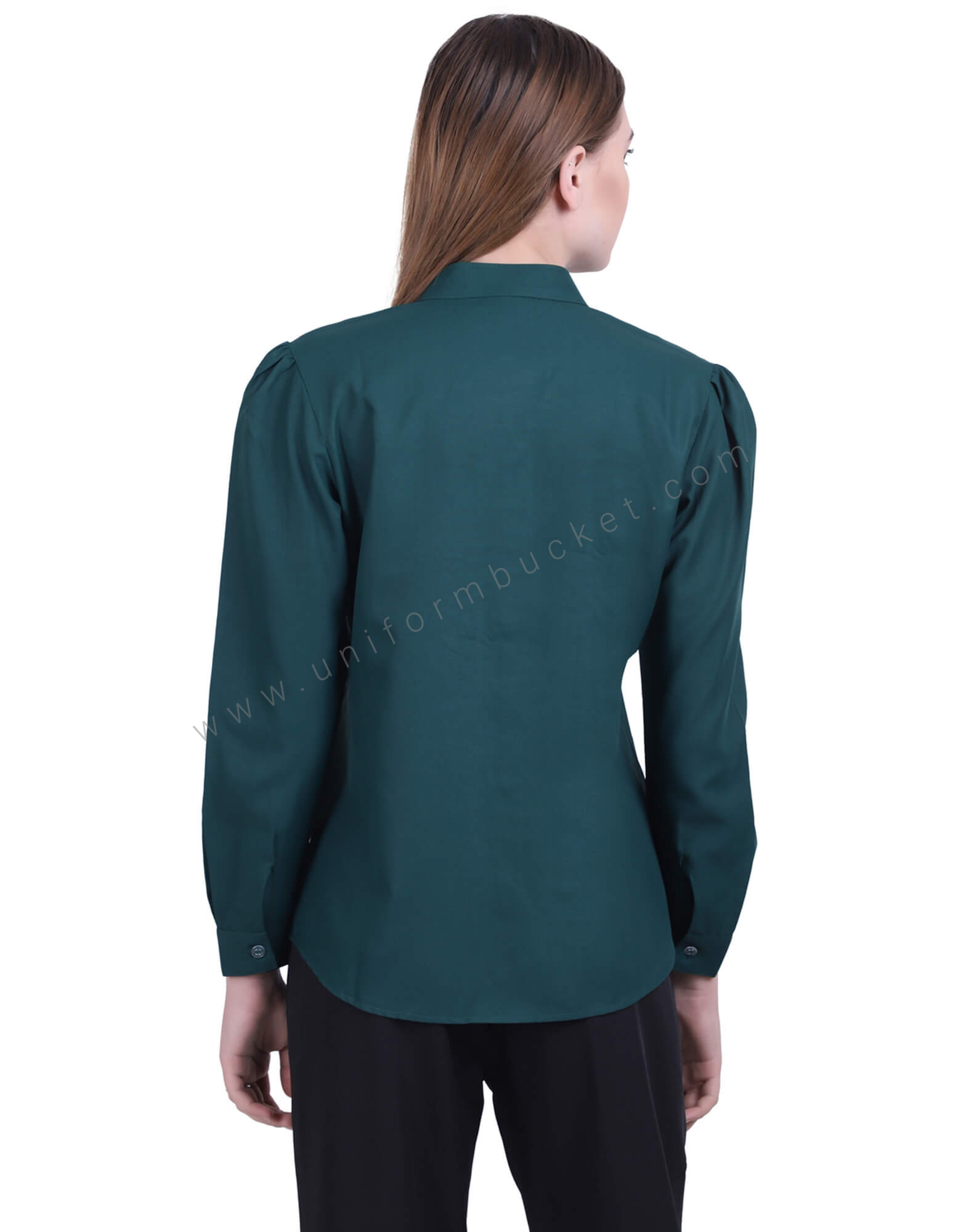 Bottle Green Formal Shirt With Ruffles
