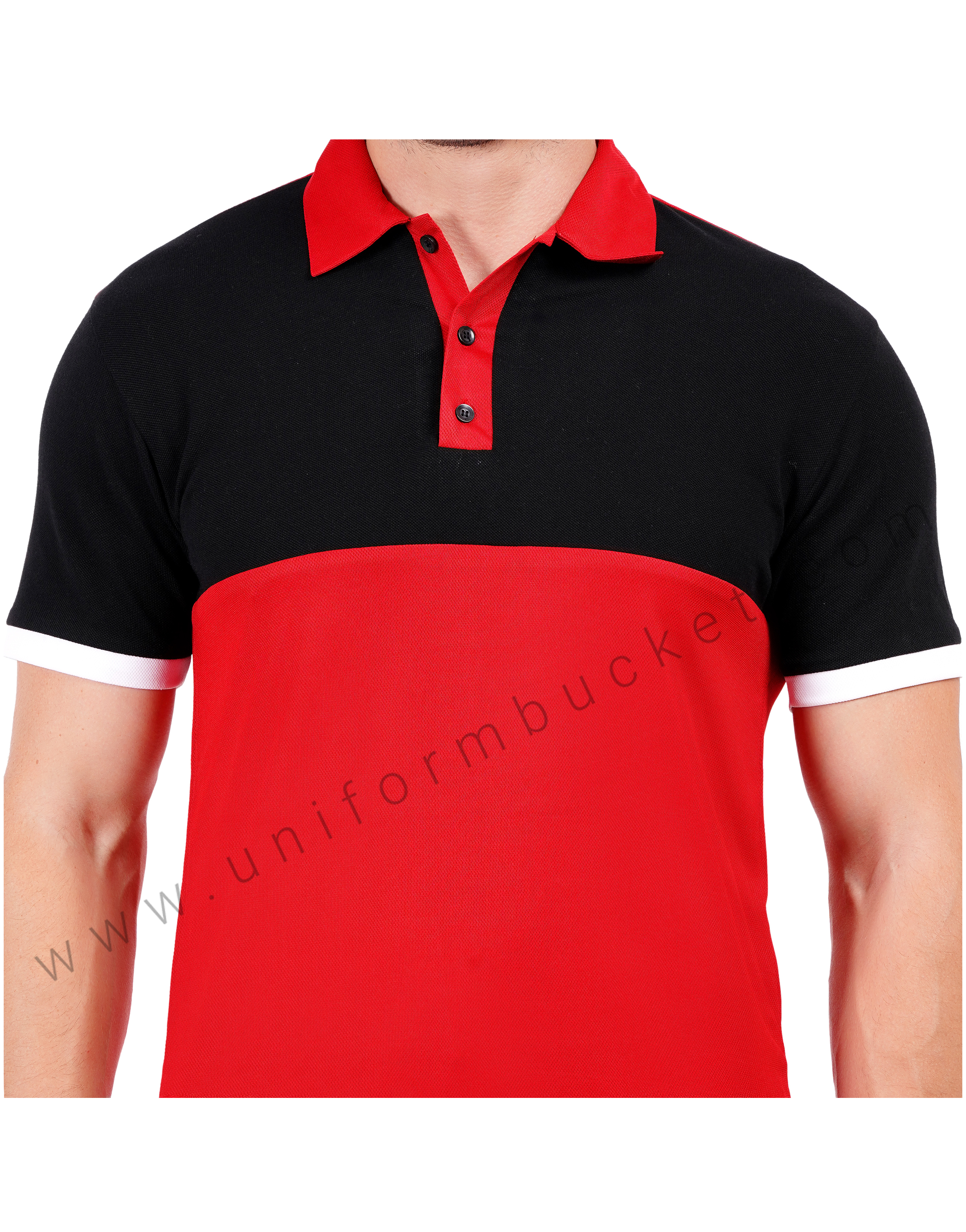 Red and black color-blocked polo T-shirt