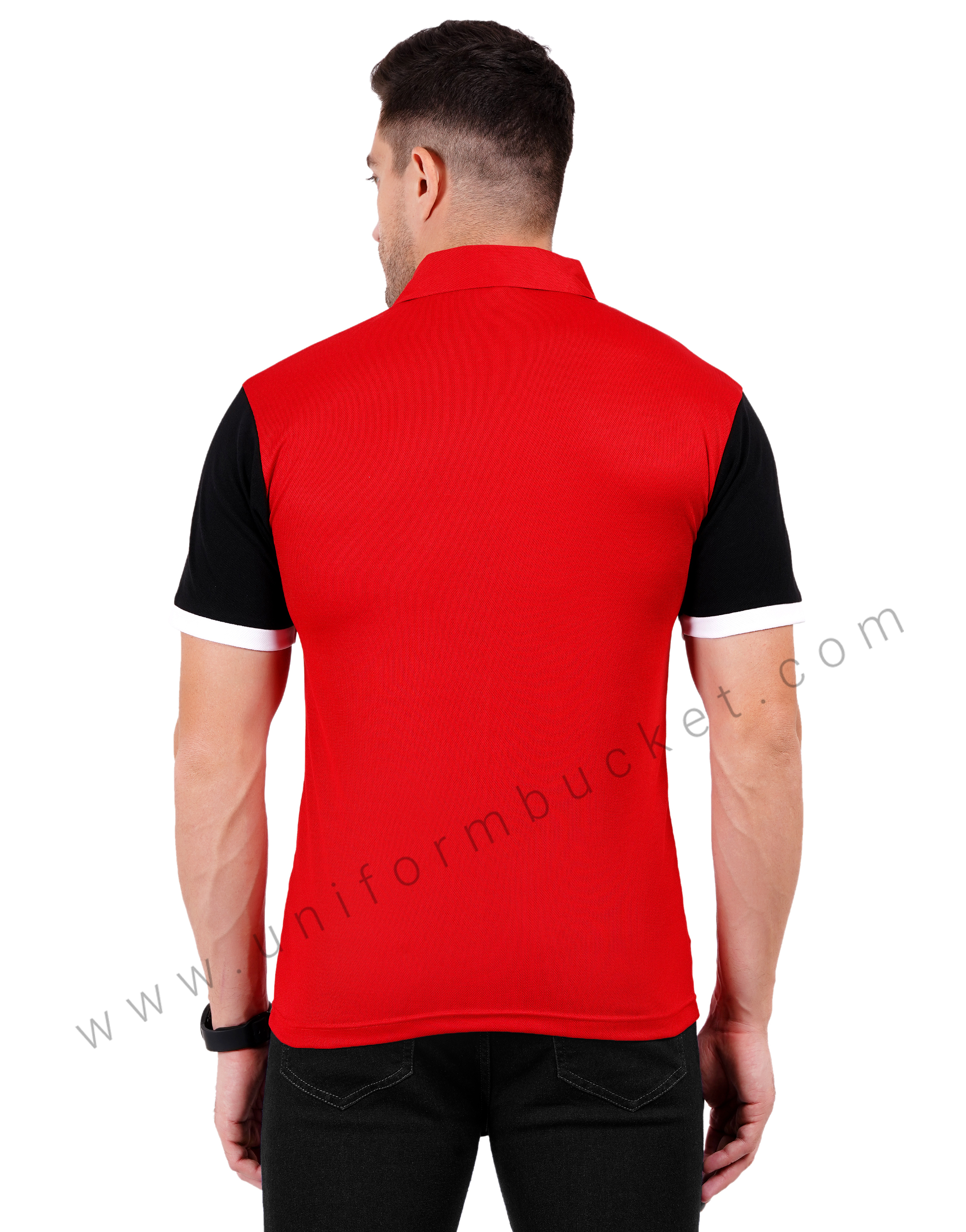 Red and black color-blocked polo T-shirt