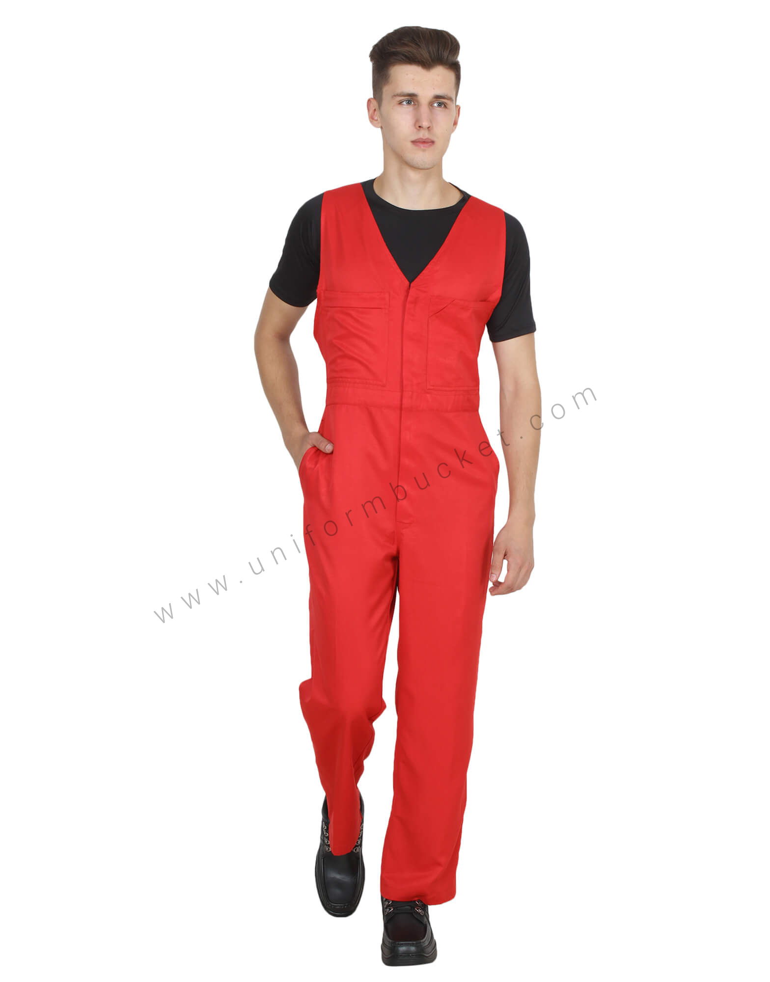 V-Neck Red Bib Overall