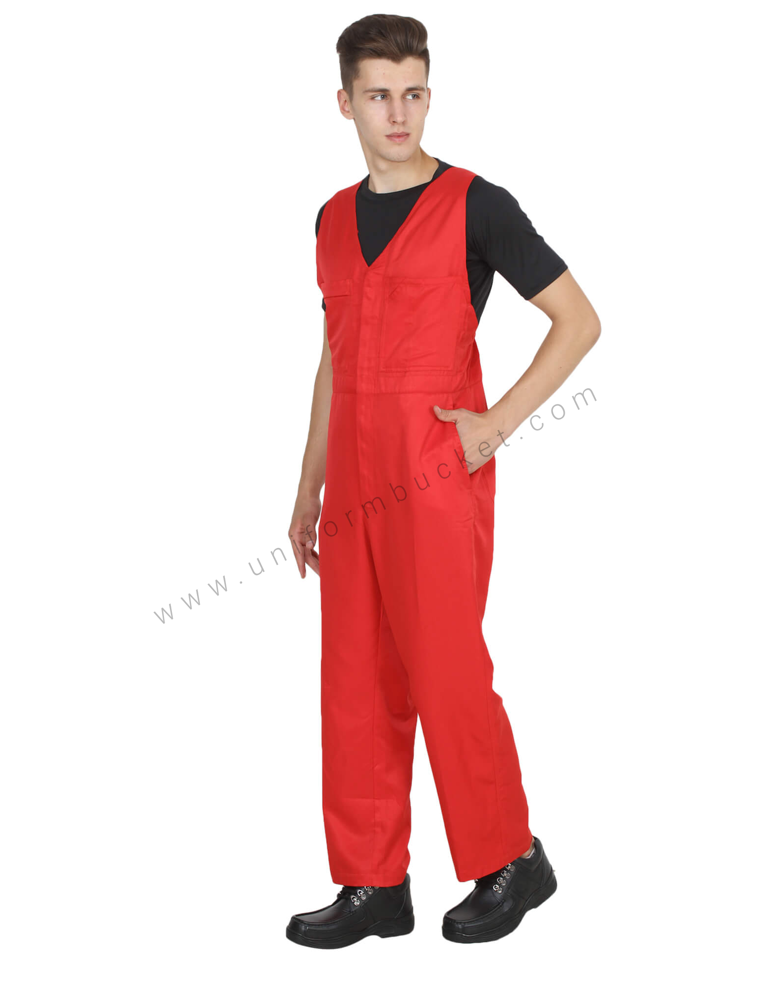 V-Neck Red Bib Overall