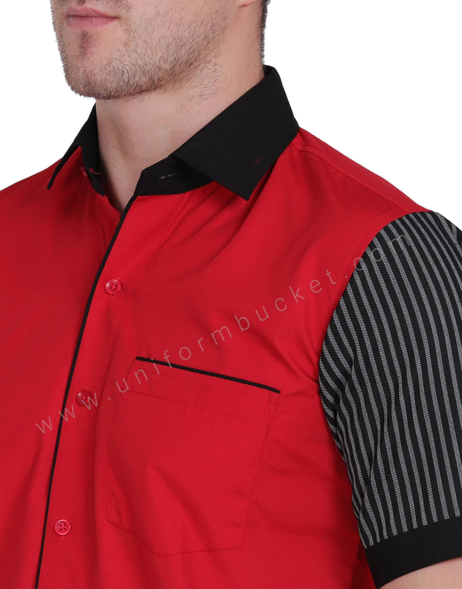 Red Shirt With  Black Stripe Half Sleeve For Male