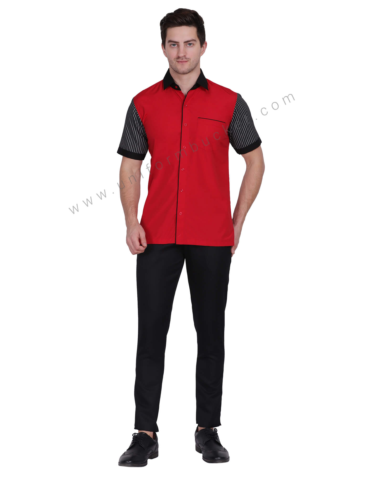 Red Shirt With  Black Stripe Half Sleeve For Male