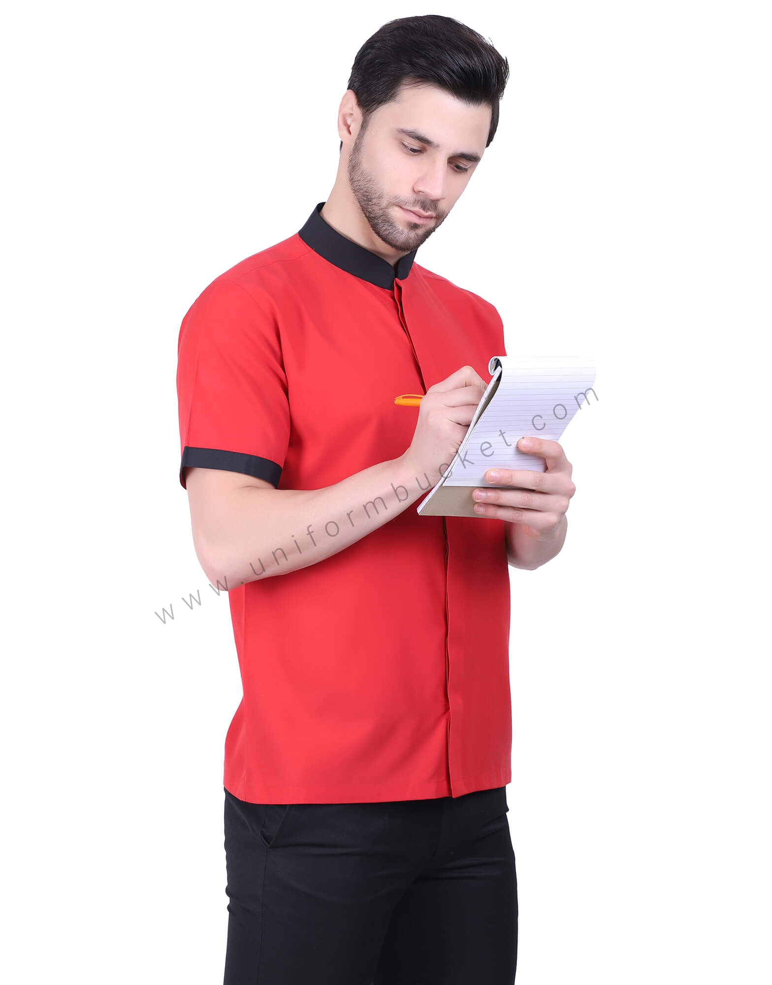 Red Uniform Shirt With Hidden Placket