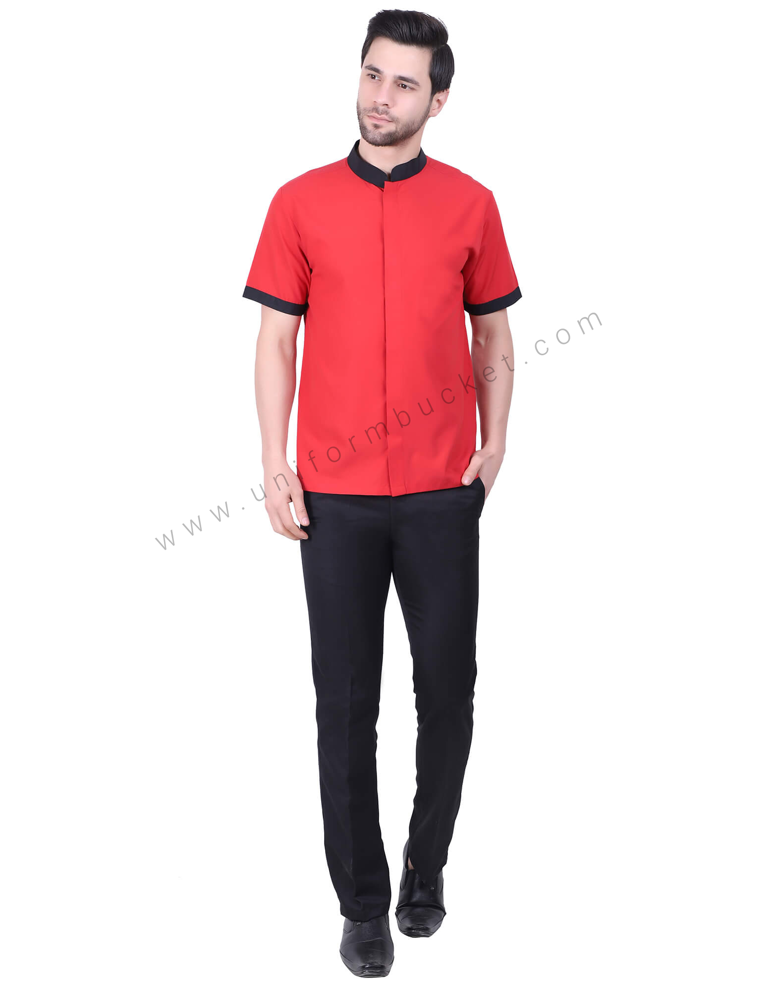 Red Uniform Shirt With Hidden Placket