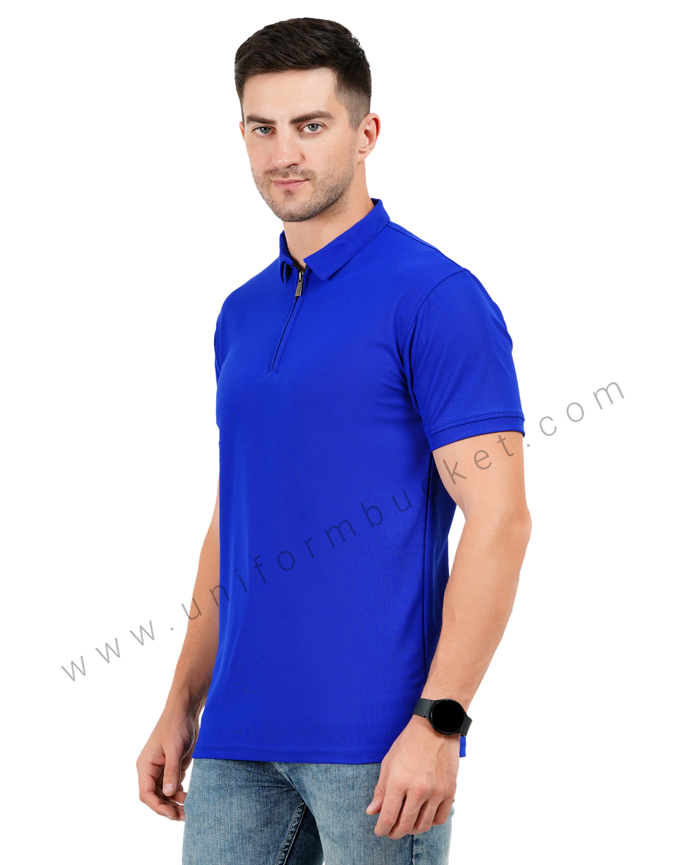 Royal blue zipper polo T-shirt