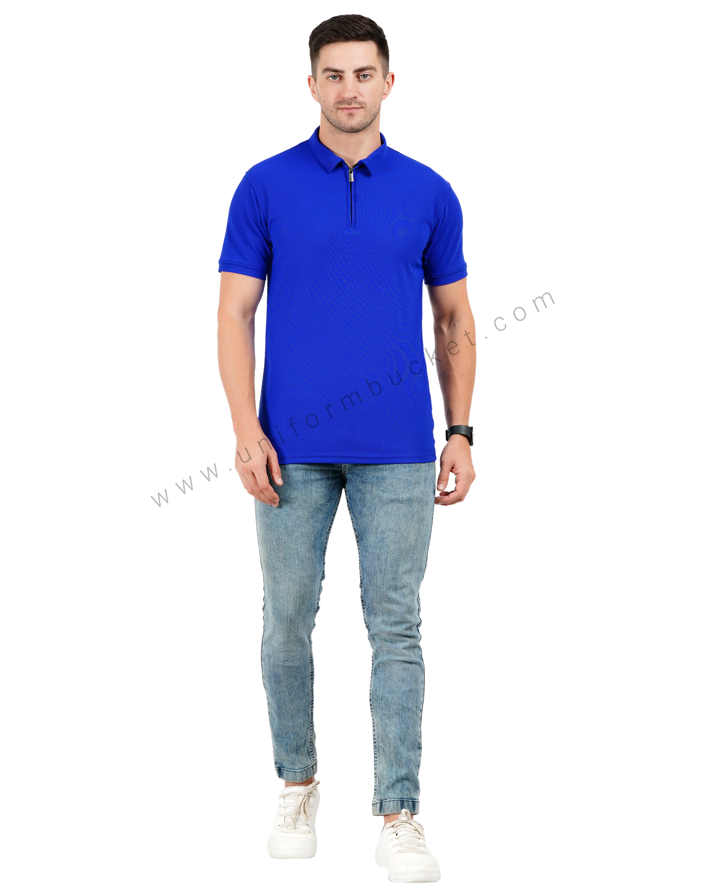 Royal blue zipper polo T-shirt