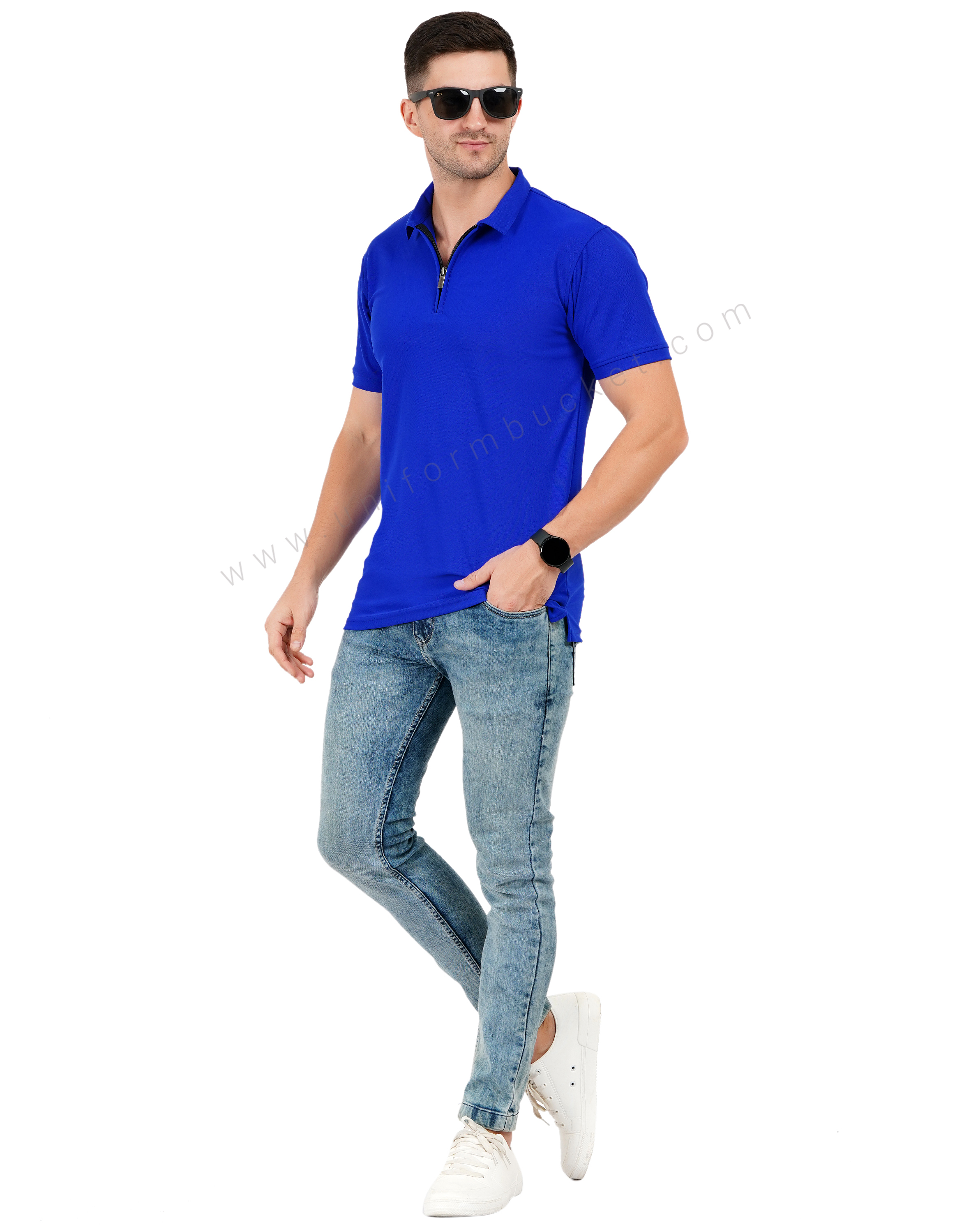 Royal blue zipper polo T-shirt
