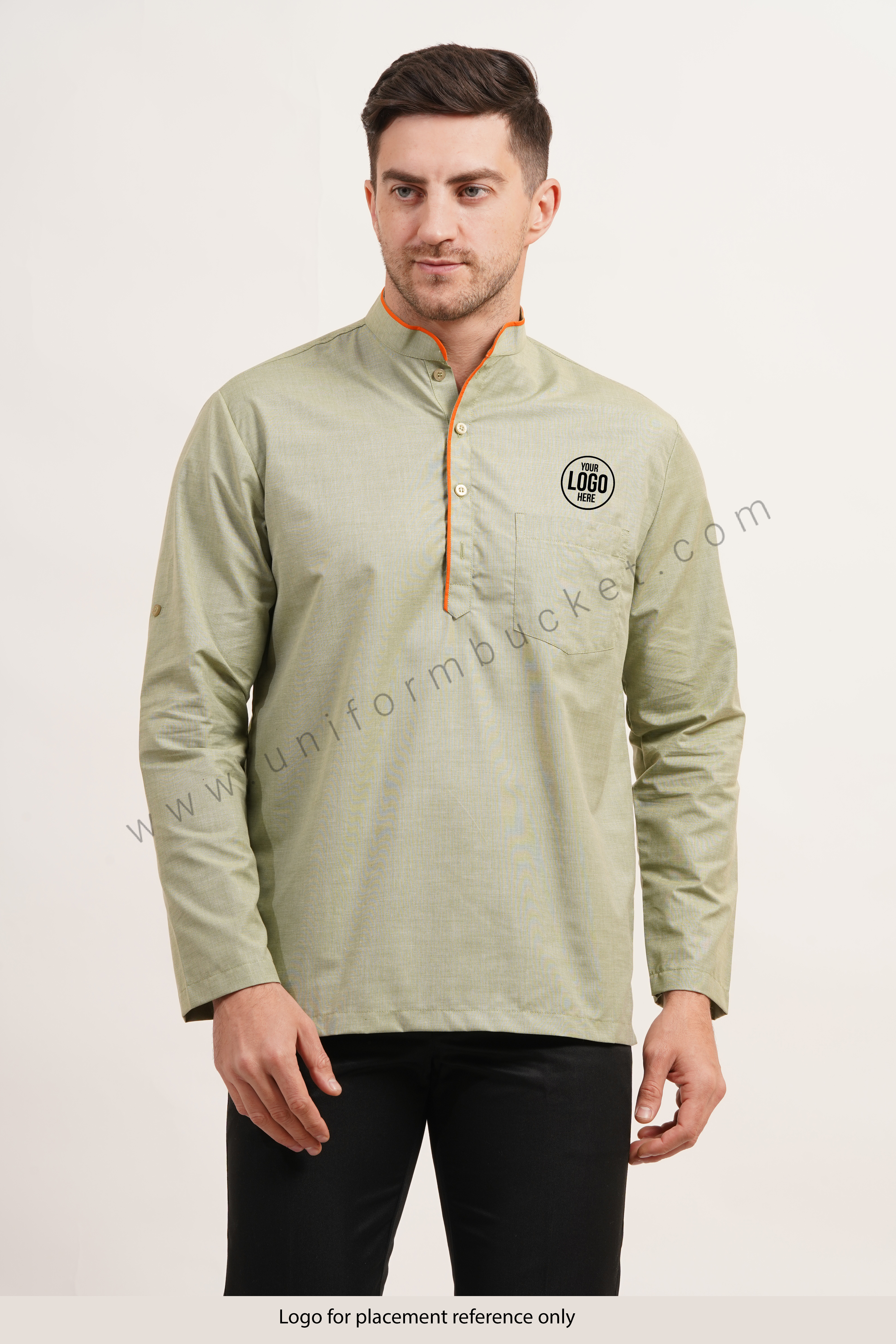 Sage green short male kurta with full sleeve