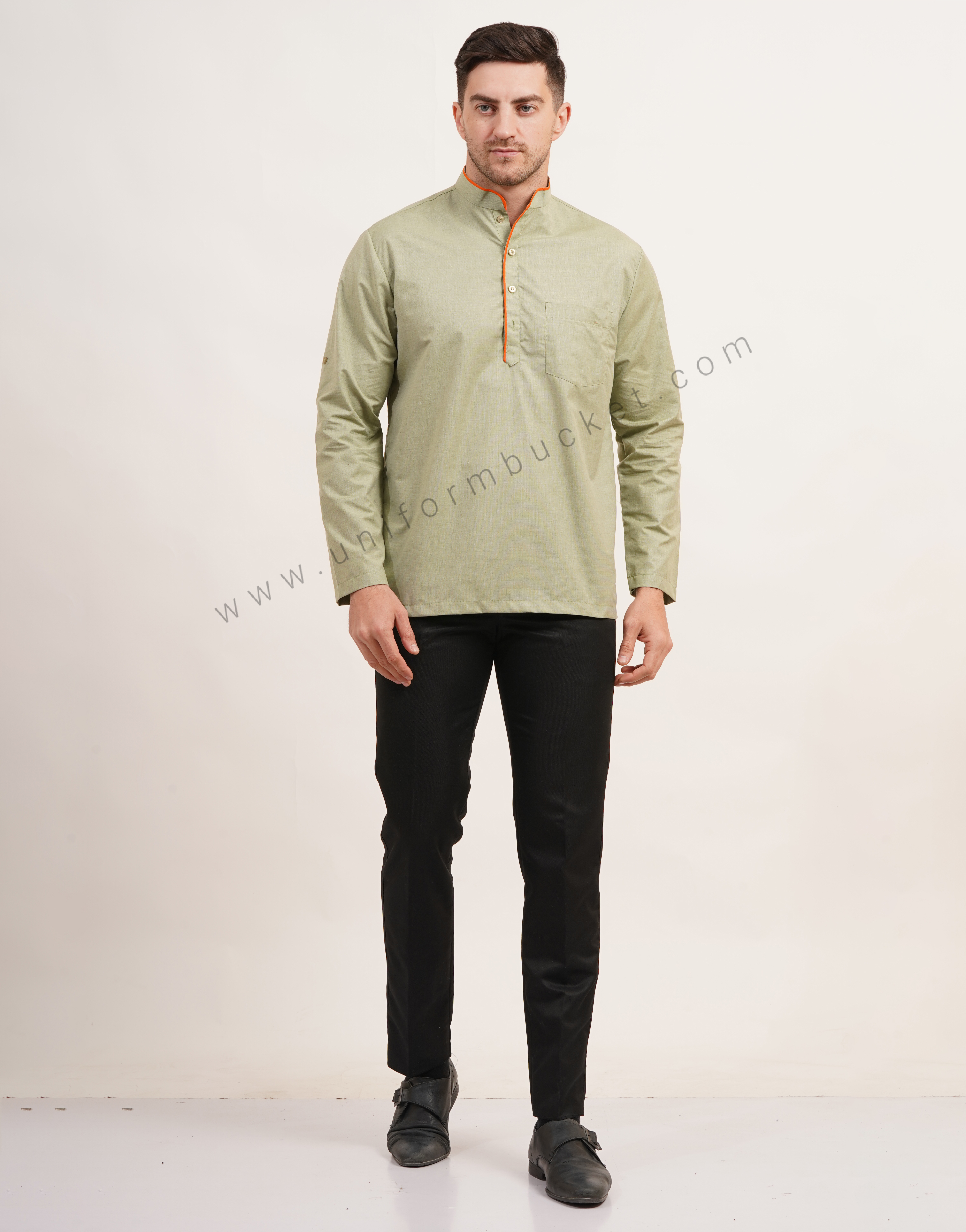 Sage green short male kurta with full sleeve