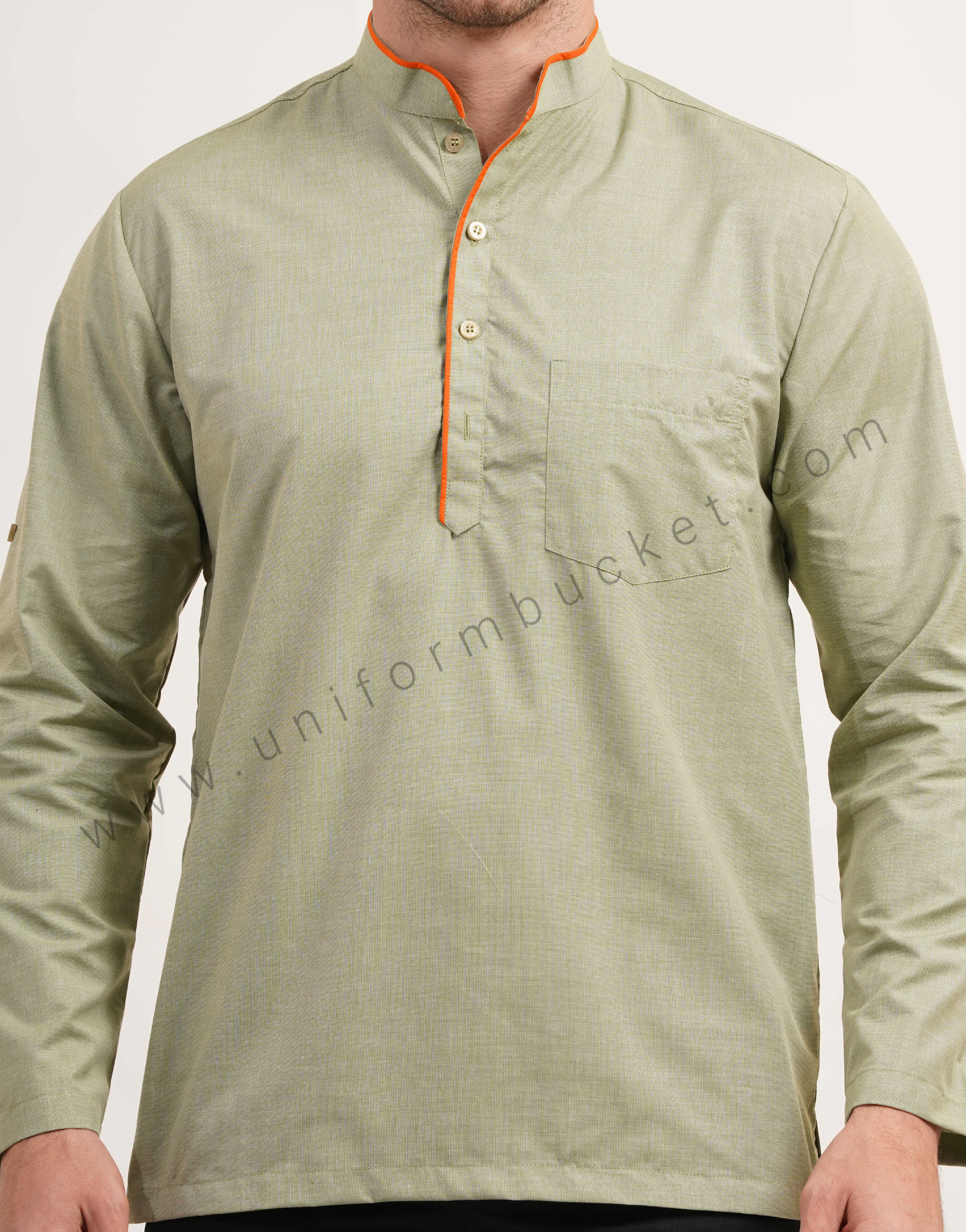Sage green short male kurta with full sleeve