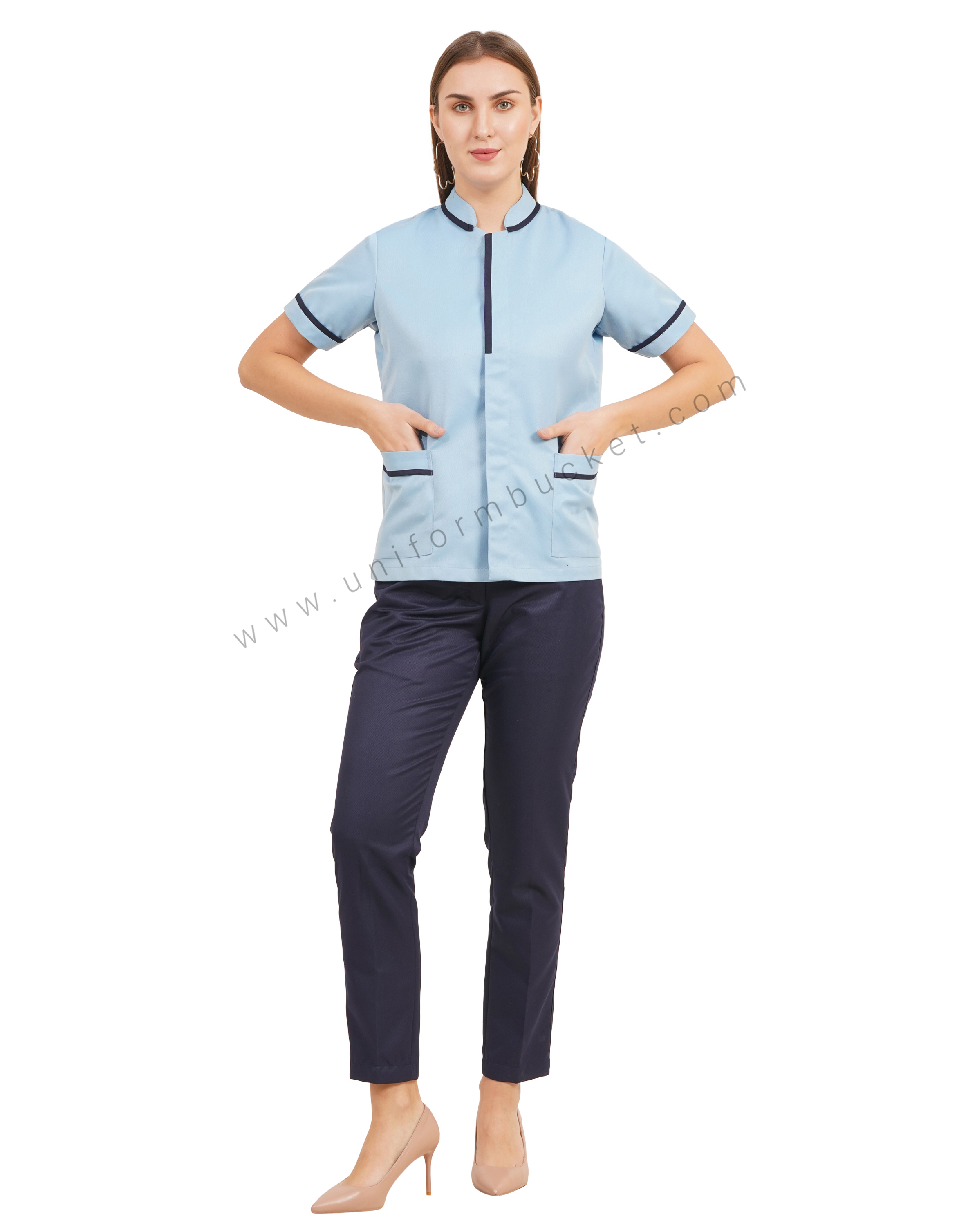 Sky Blue Tunic with Navy Blue Trim