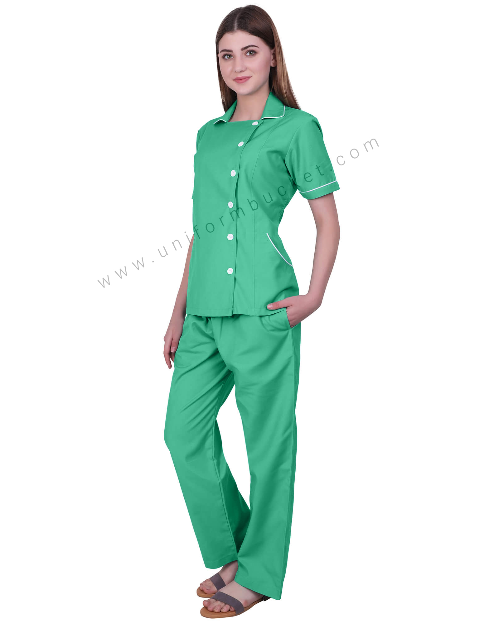 Square Neck Side Button Sea Green