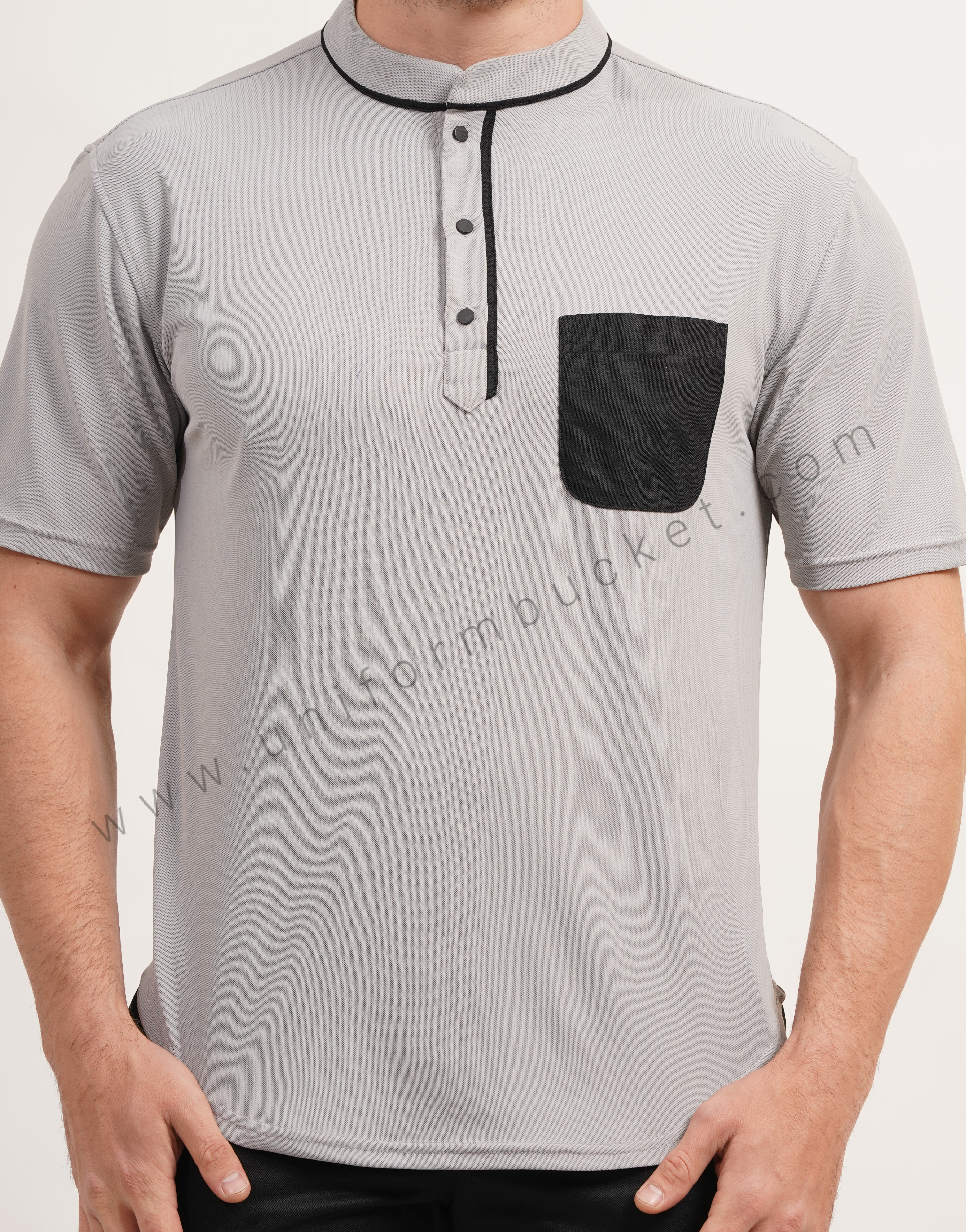stylish ban collar  t-shirt with apple cut bottom  & patch pocket