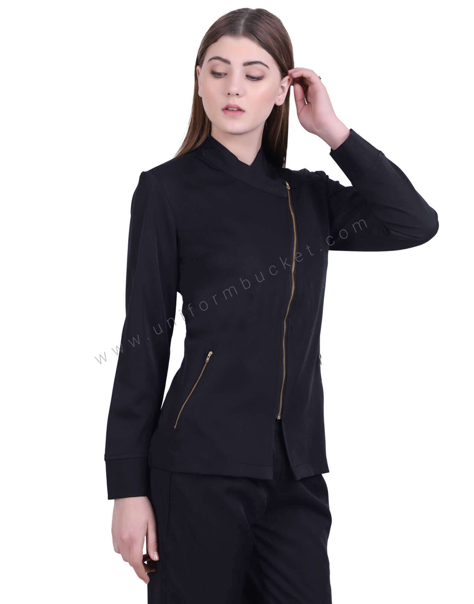 Side Zipper Stylish Black Top