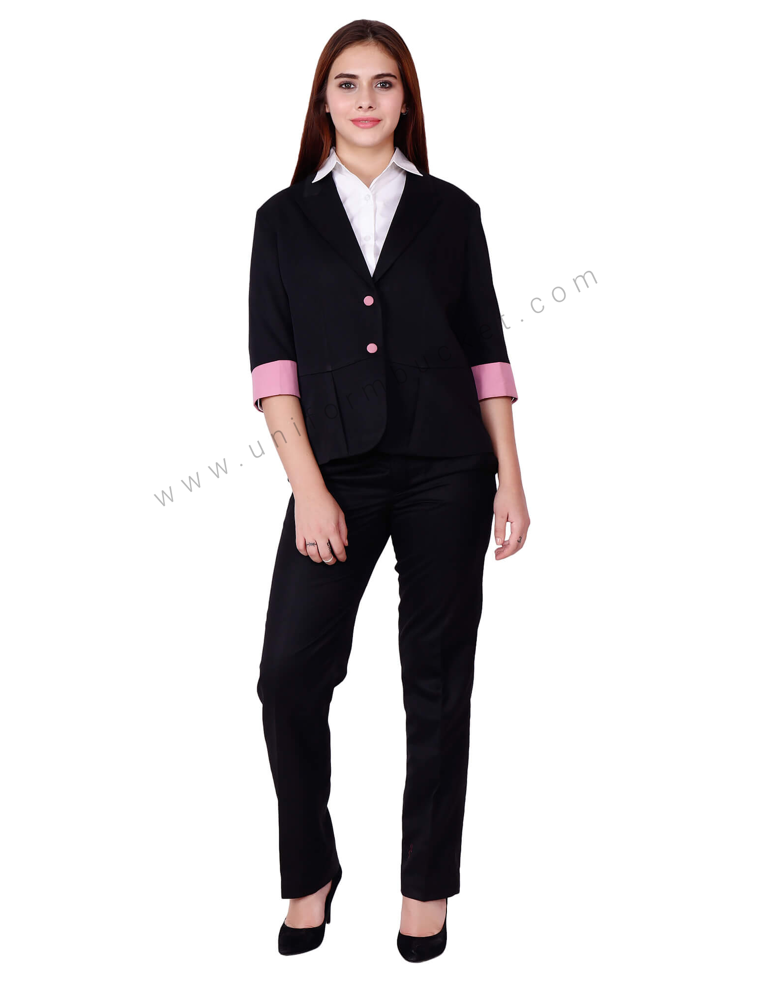 Classing Black Blazer With Pink Trims
