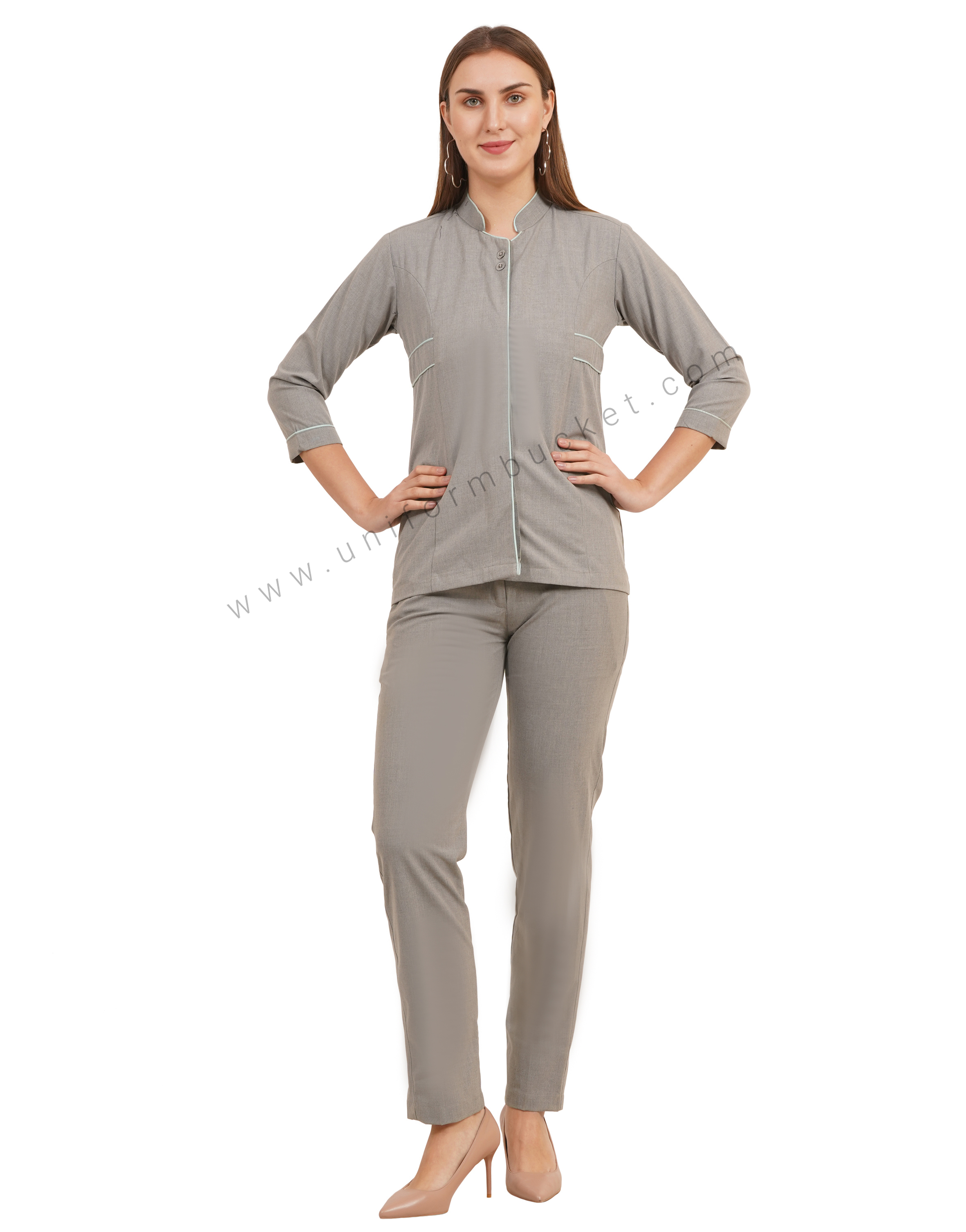 stylish grey top with front back joint  belt