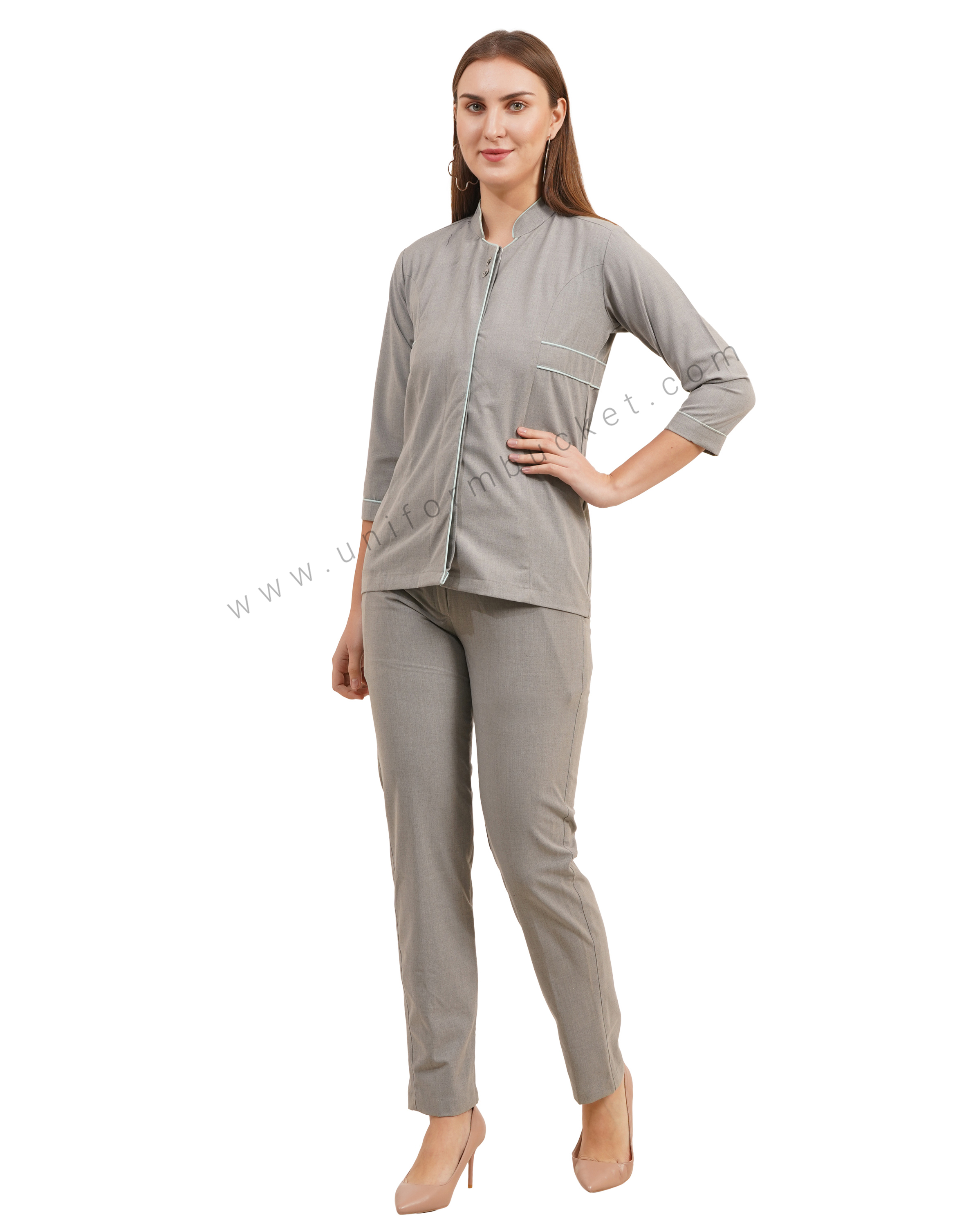 stylish grey top with front back joint  belt