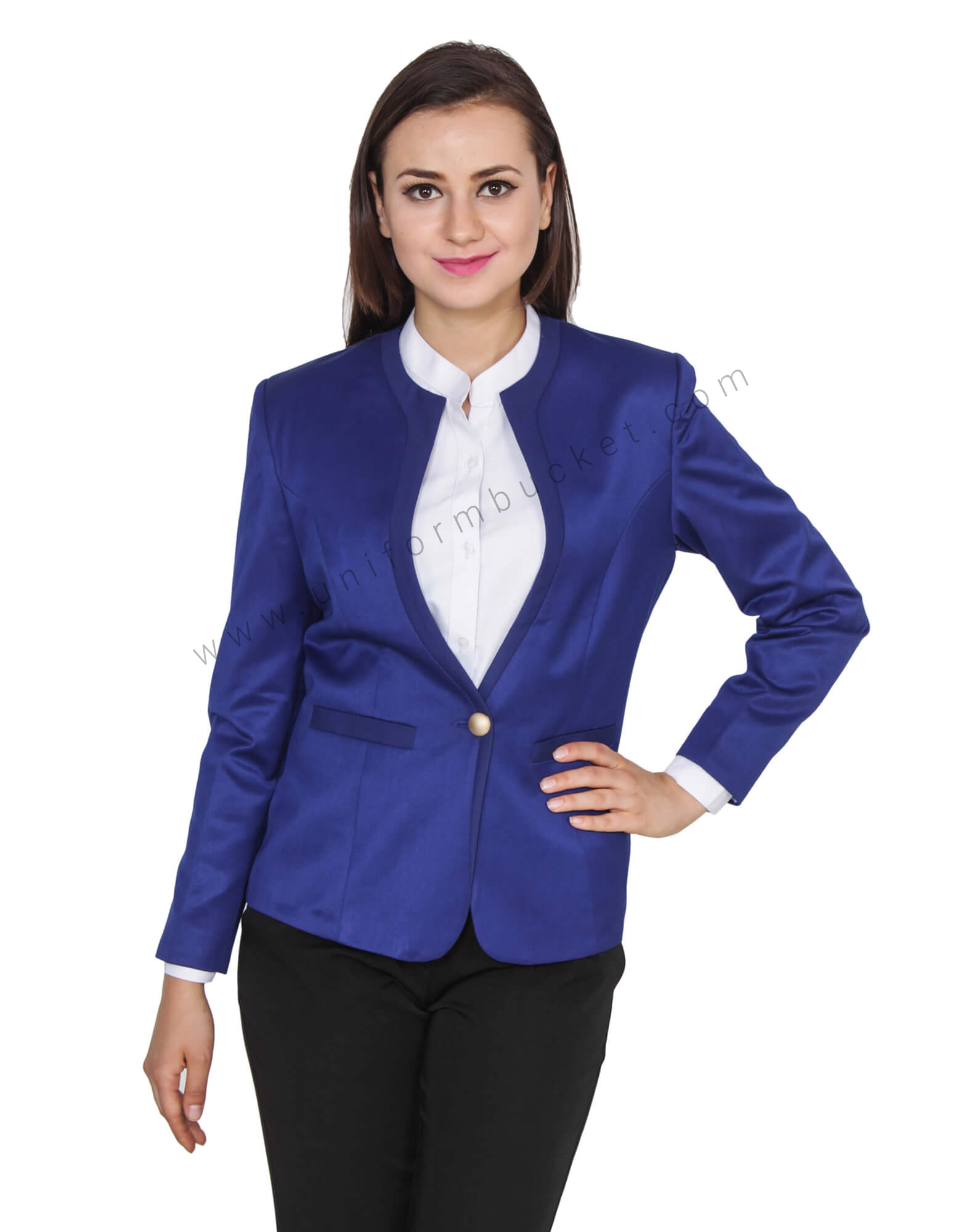 Round Neck Lapis Blue Stylish Blazer