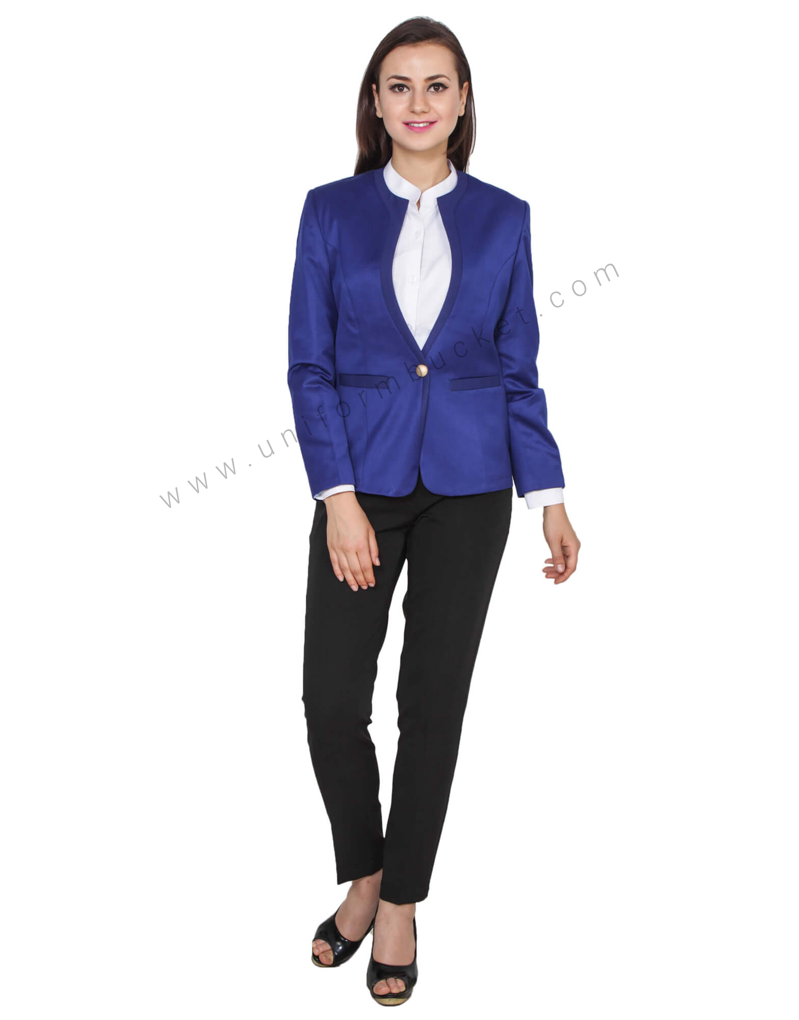 Round Neck Lapis Blue Stylish Blazer