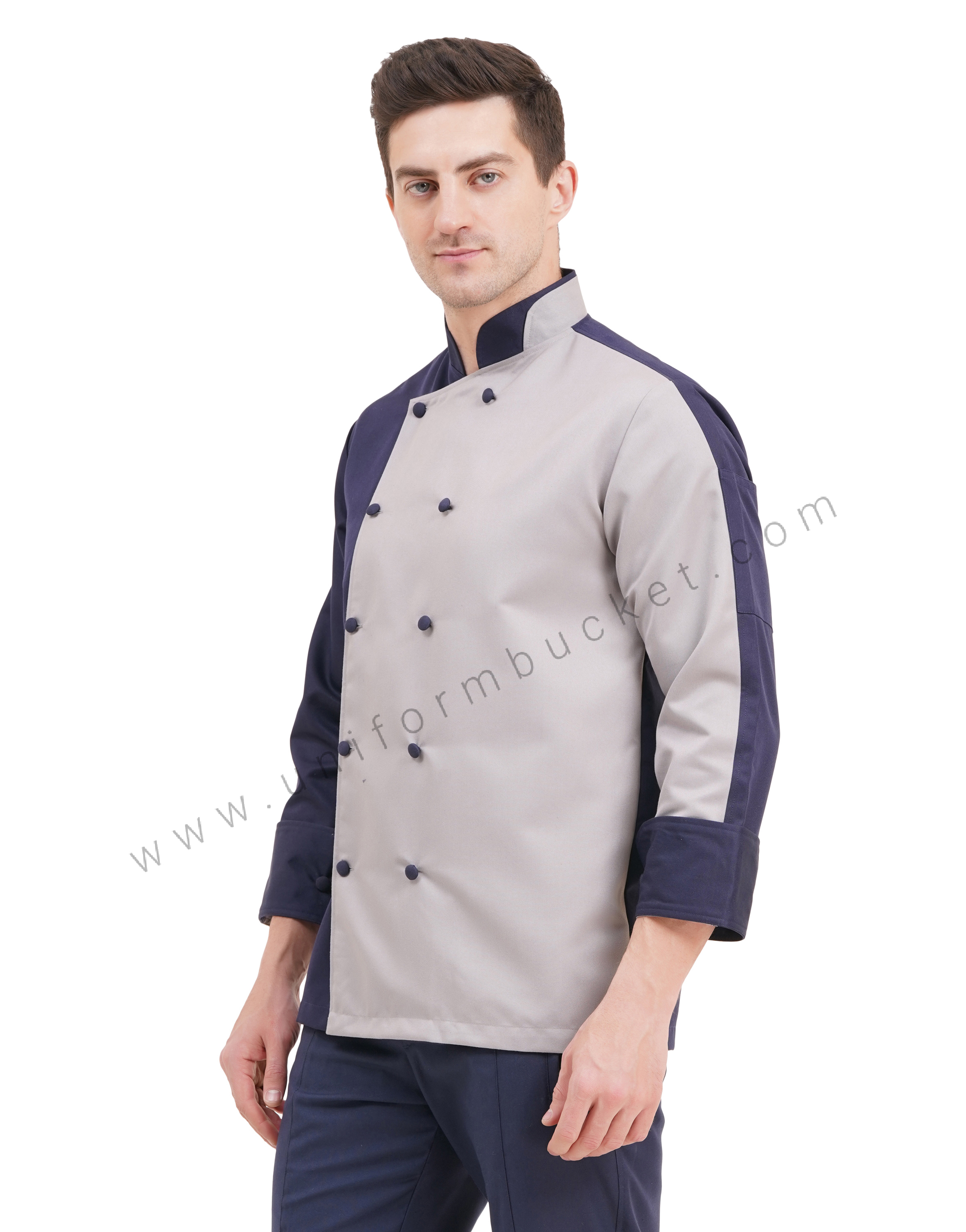 stylish male chef coat with 3/4 sleeve & two color  collar