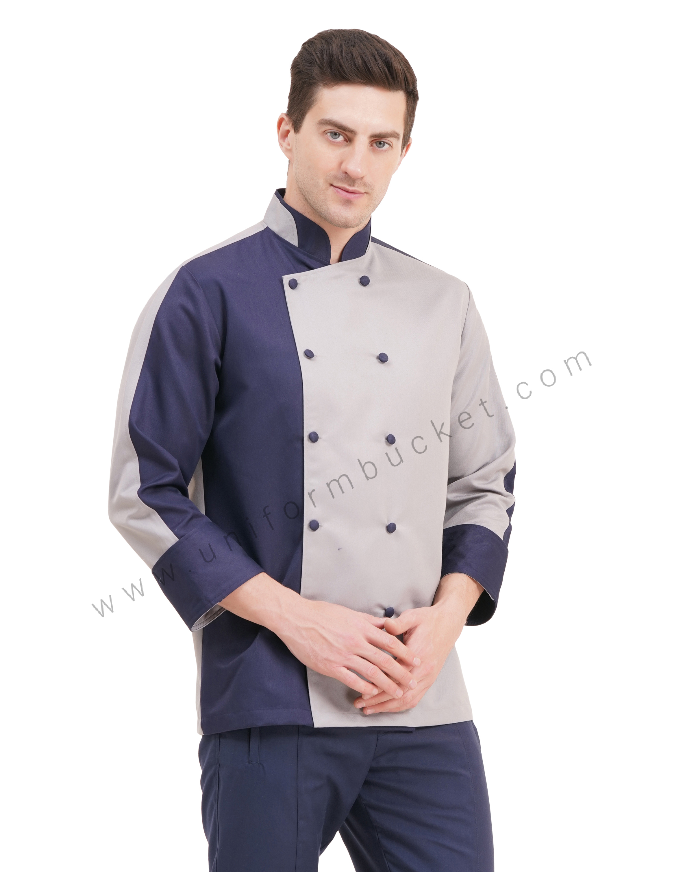 stylish male chef coat with 3/4 sleeve & two color  collar