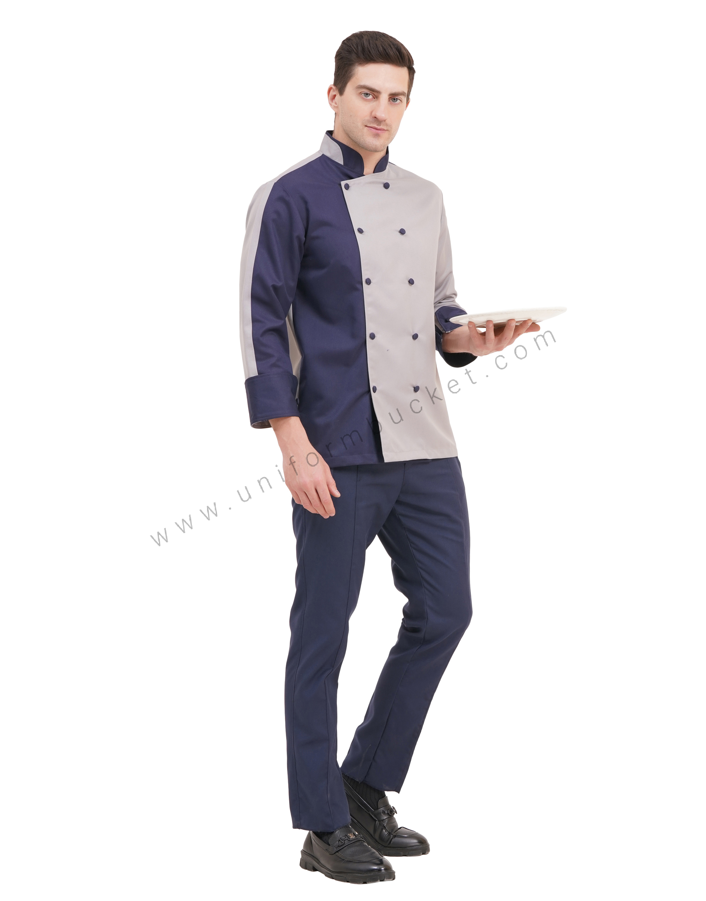 stylish male chef coat with 3/4 sleeve & two color  collar