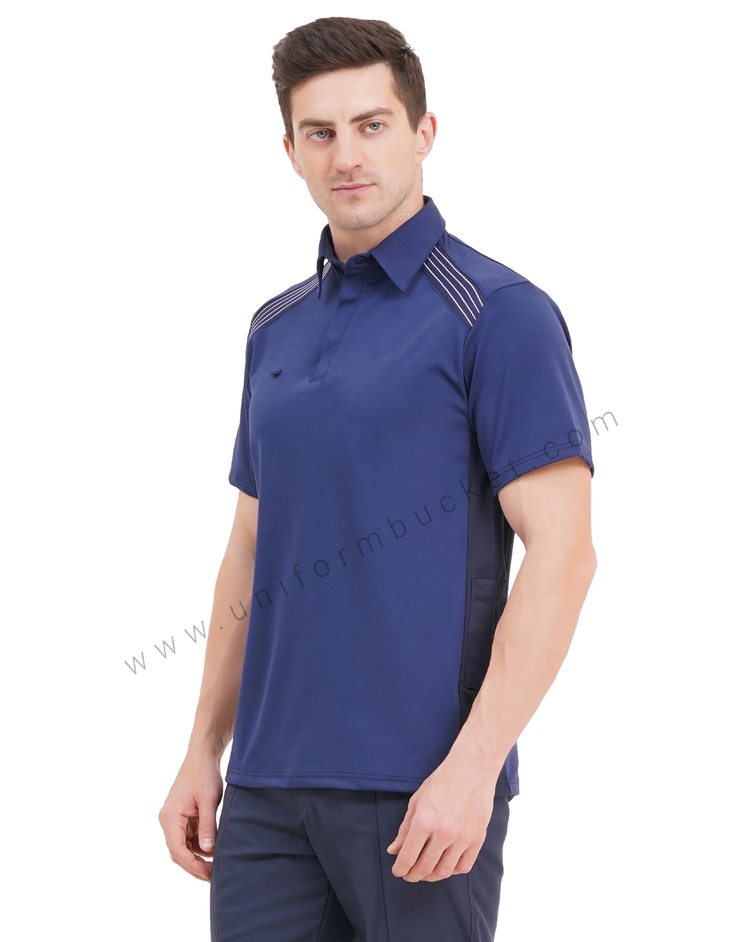 stylish navy blue half sleeve  t-shirt with one side  pen holder pocket