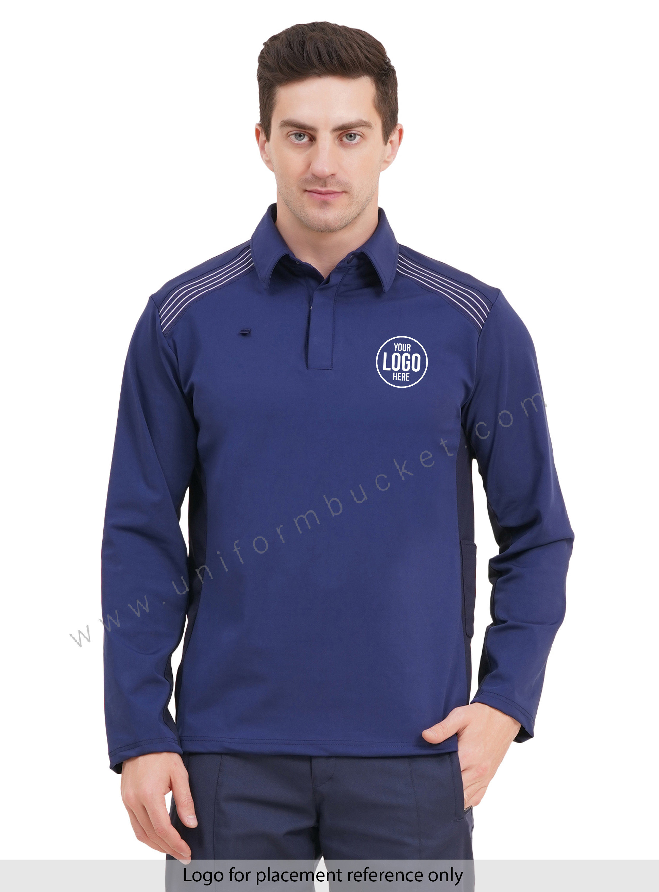 stylish navy blue full sleeve  t-shirt with one side  pen holder pocket