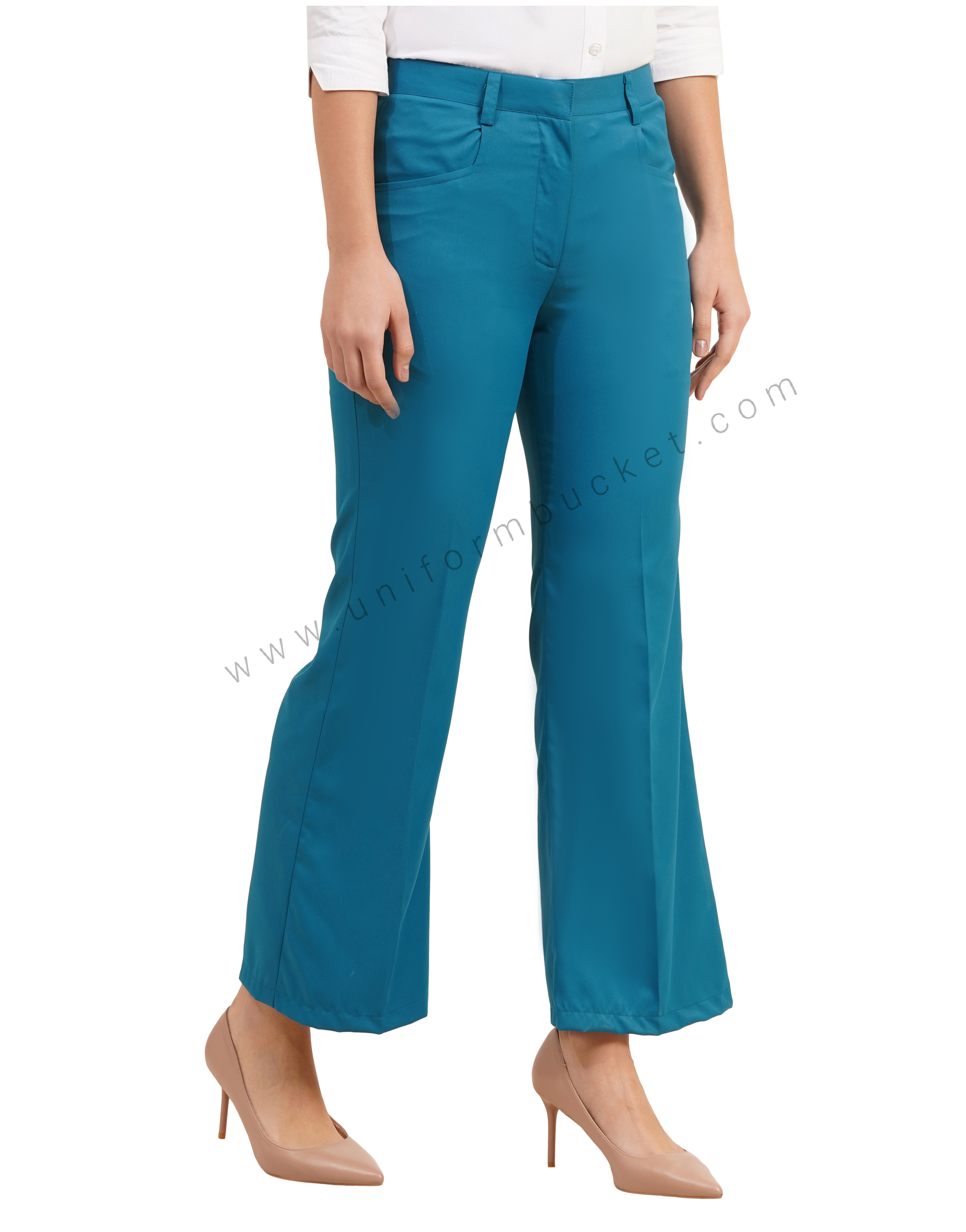 Teal Blue Bell Bottom trouser with closed pant pocket