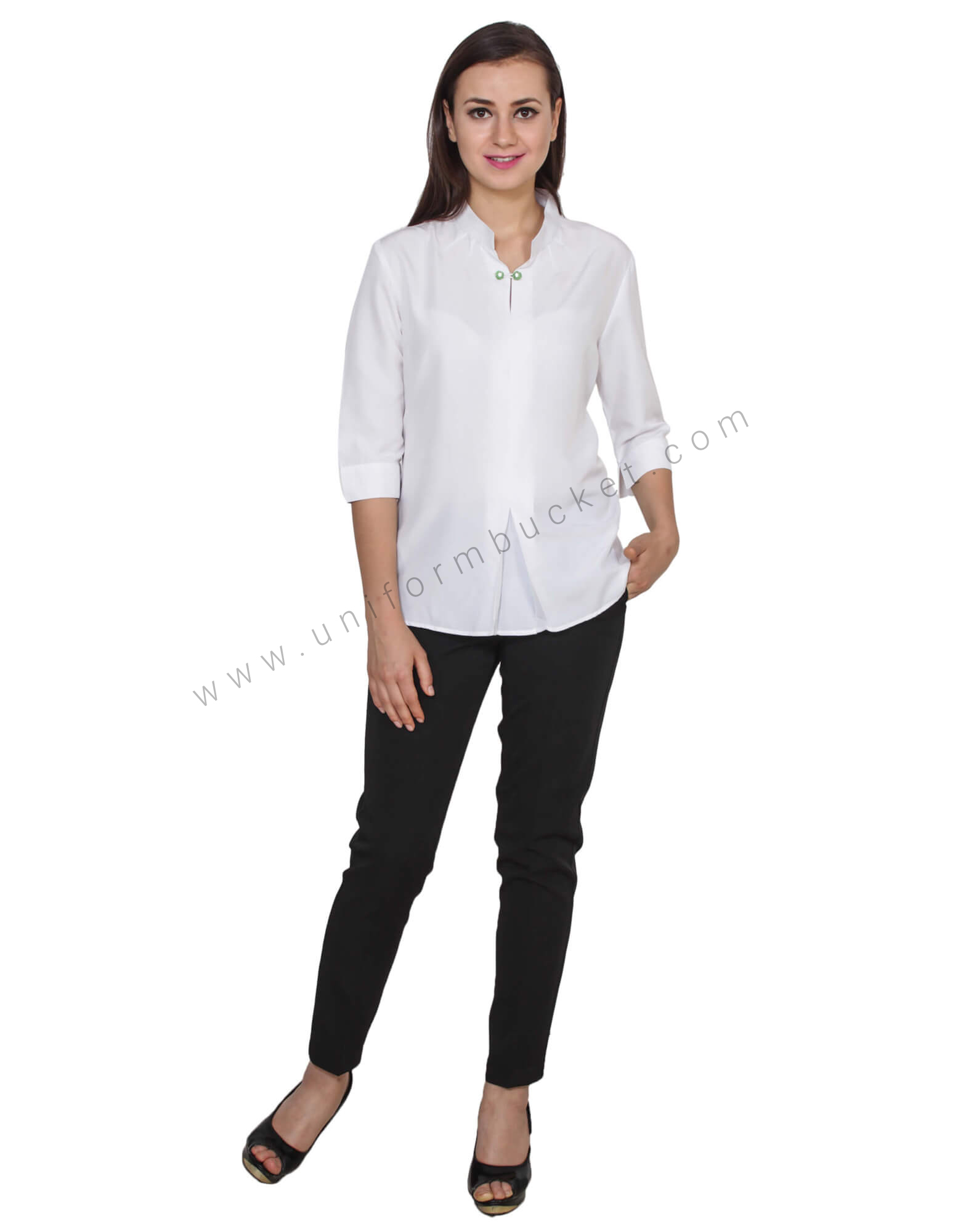 Chinese Collar White Top With Designer Slit