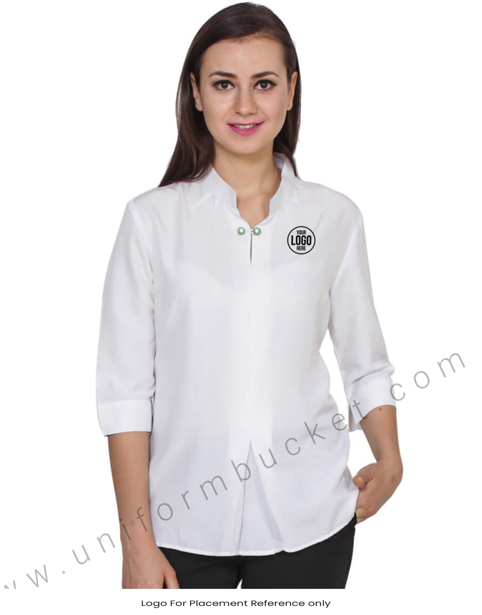 Chinese Collar White Top With Designer Slit