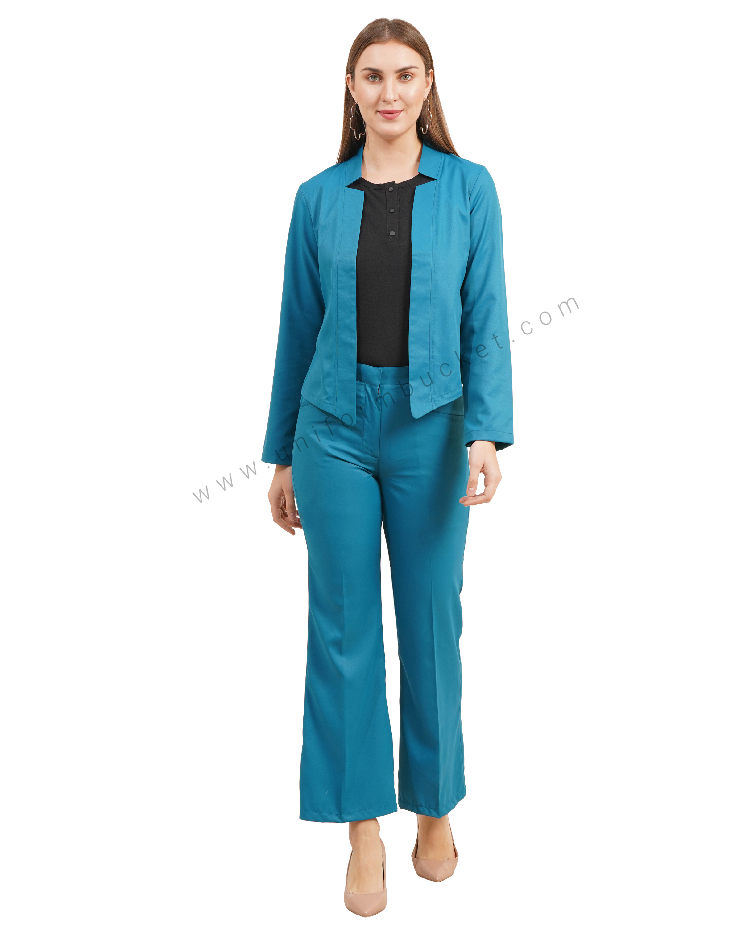 V Notch Collar minimalist short  teal blue blazer
