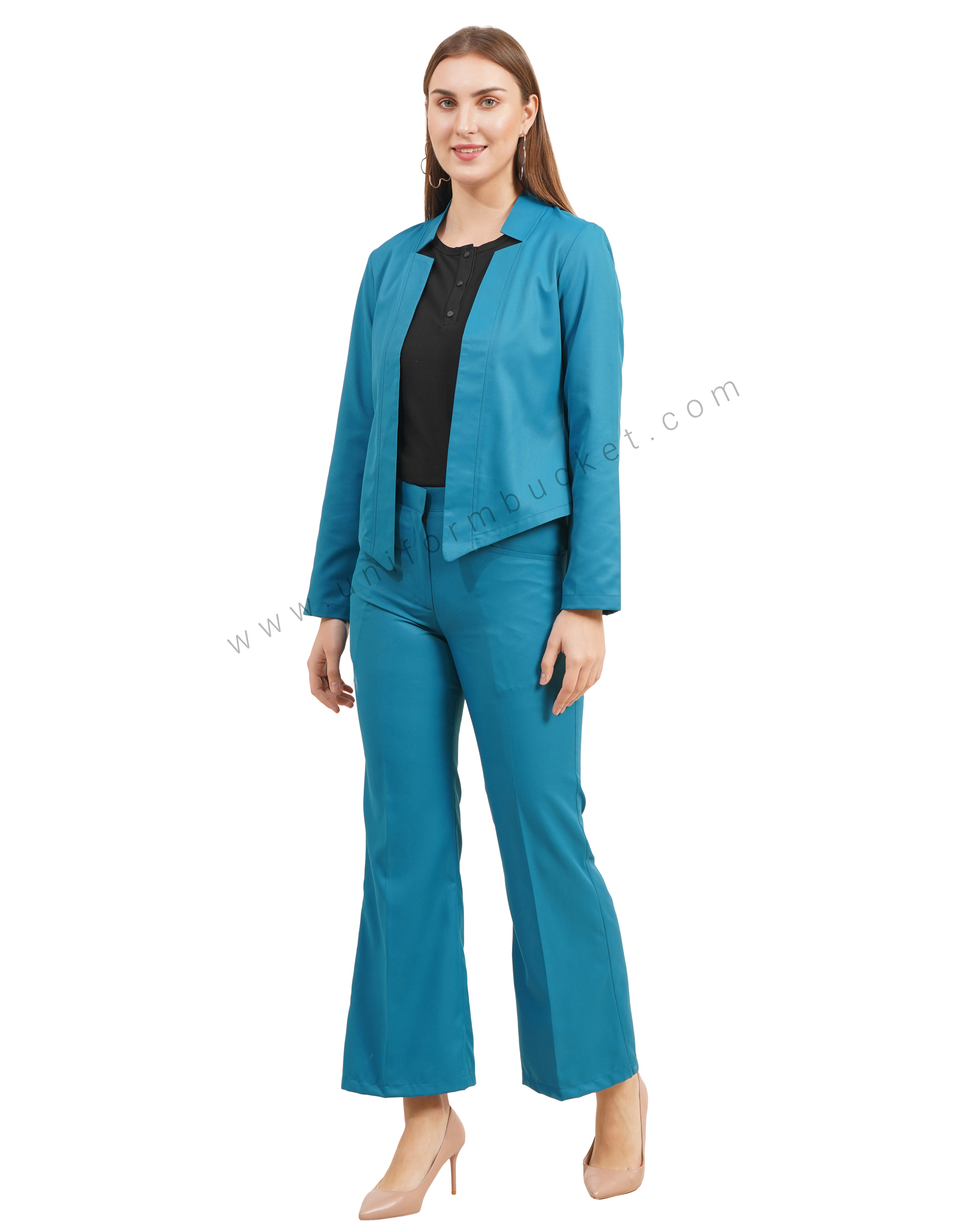V Notch Collar minimalist short  teal blue blazer