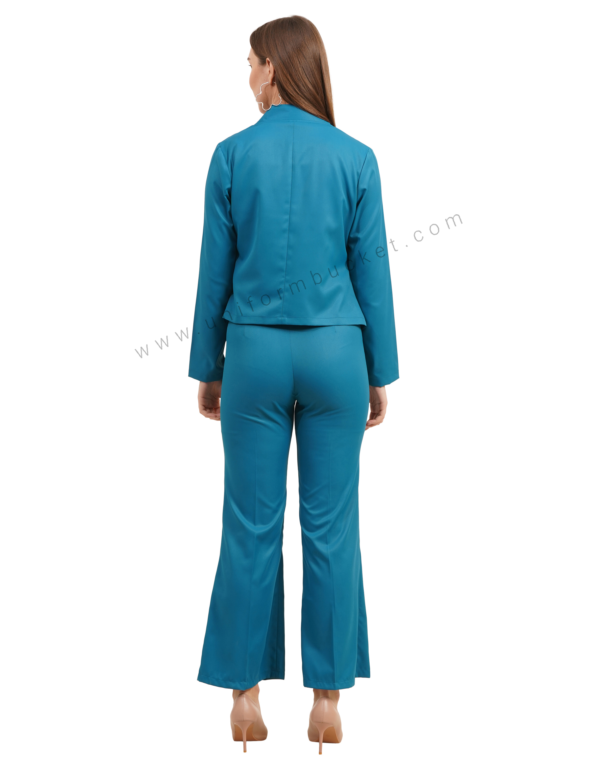 V Notch Collar minimalist short  teal blue blazer