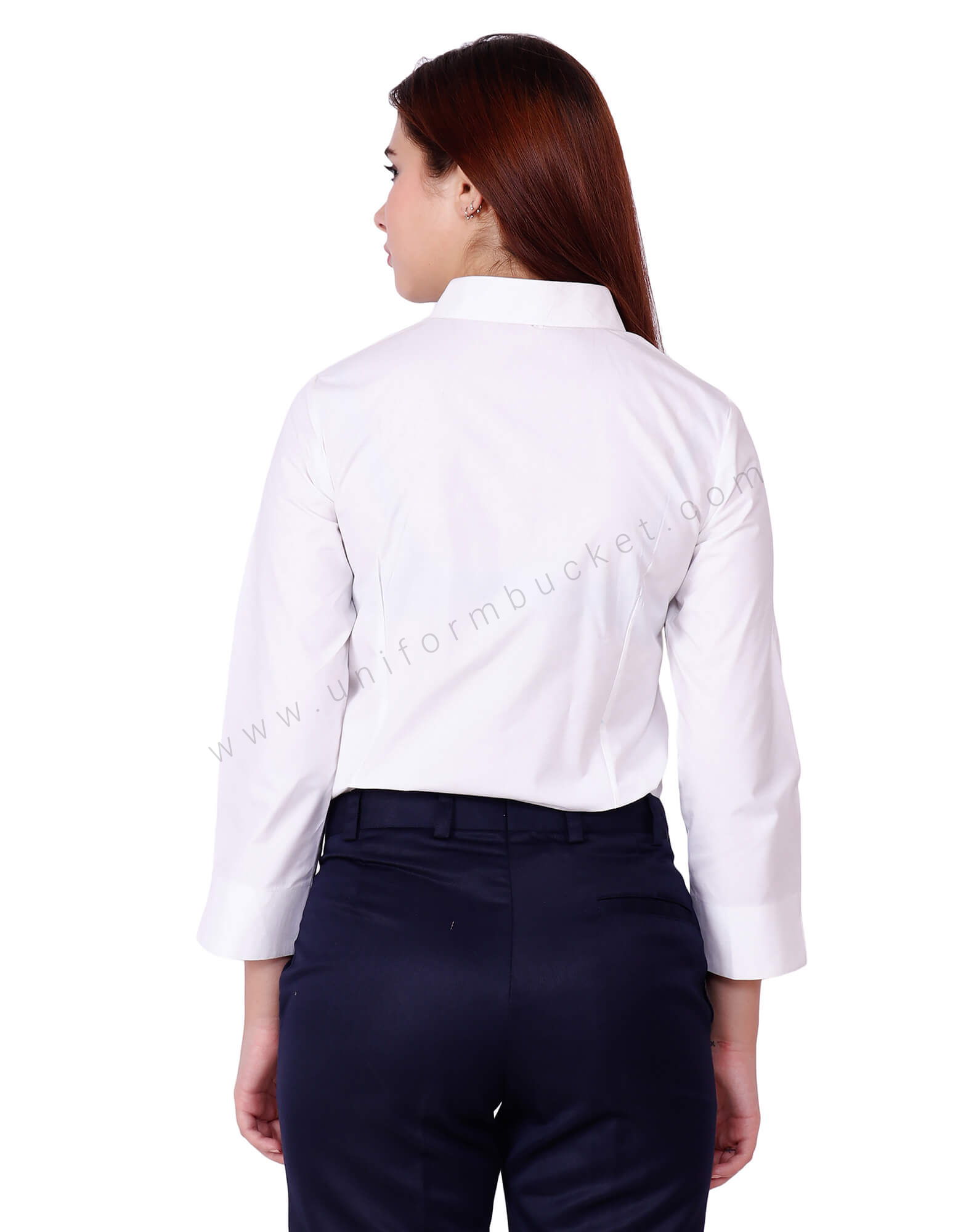 White 3/4th Notched Sleeve Shirt