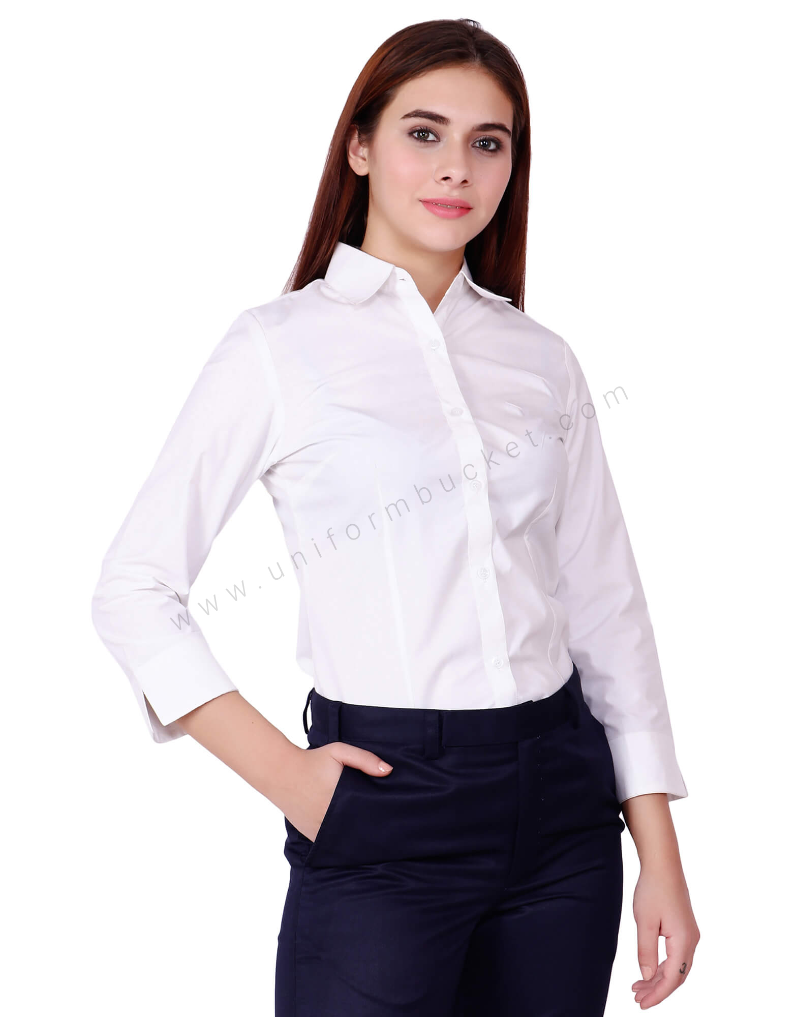 White 3/4th Notched Sleeve Shirt