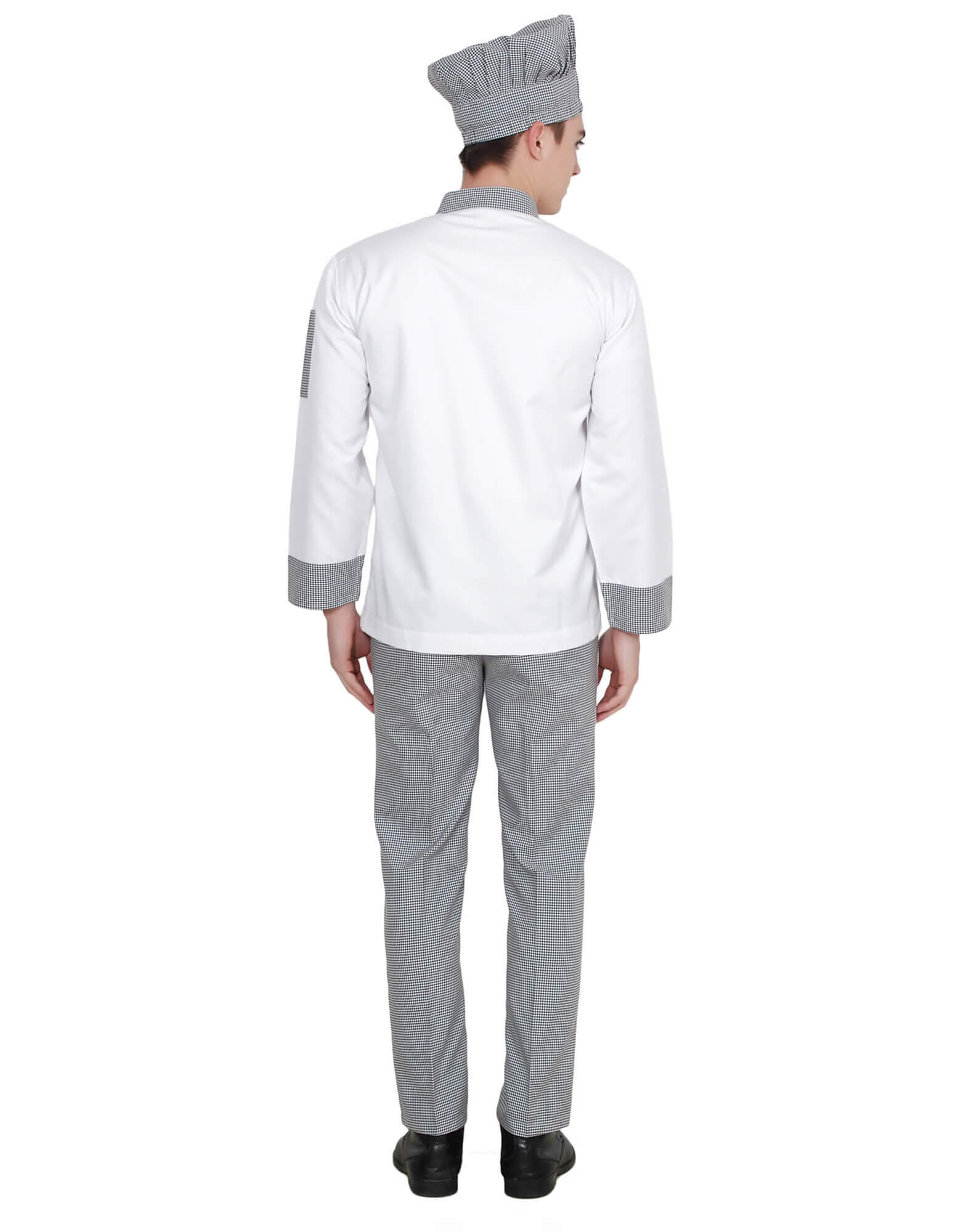 White Double Breasted Chef Coat With Check Pattern