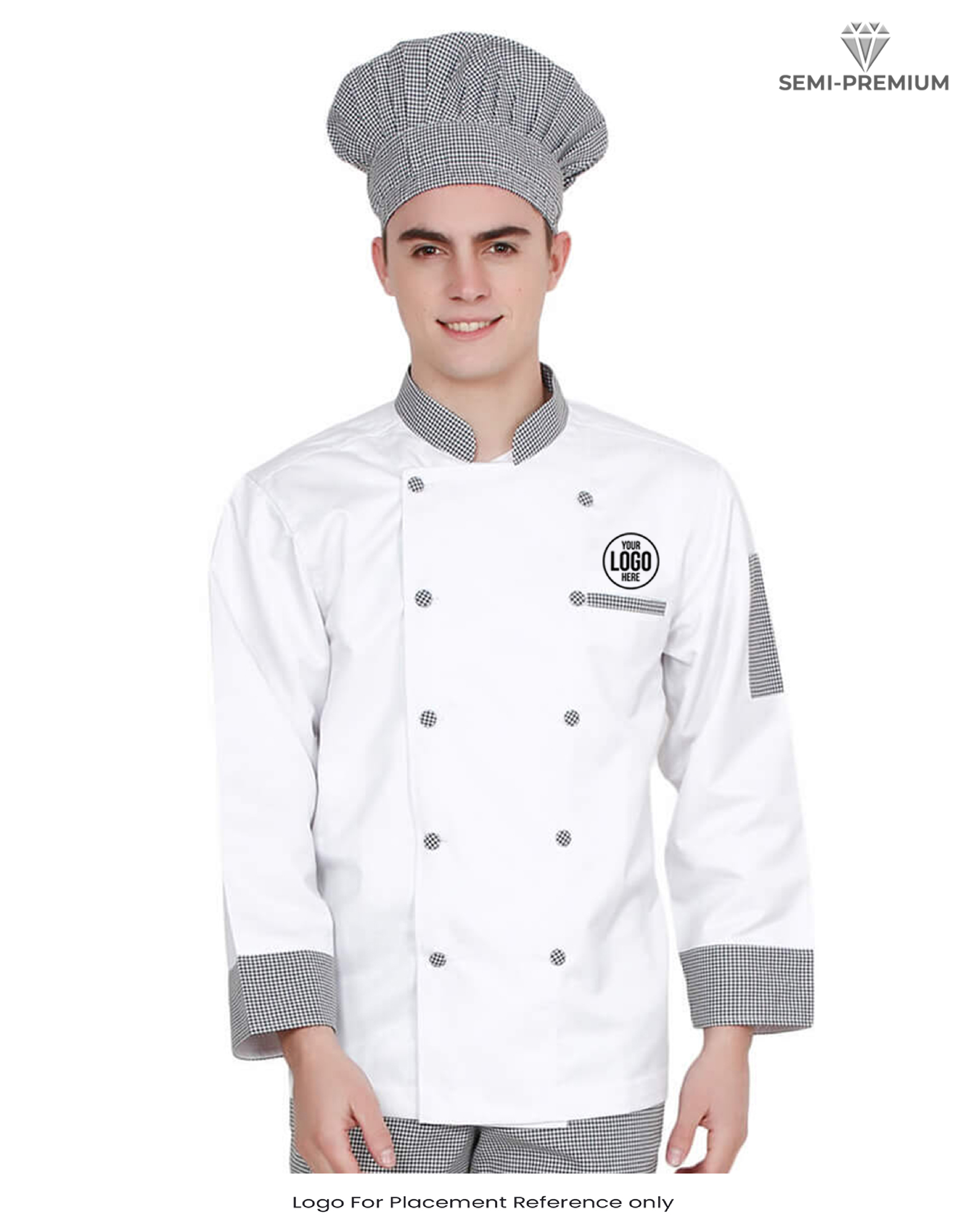 White Double Breasted Chef Coat With Check Pattern