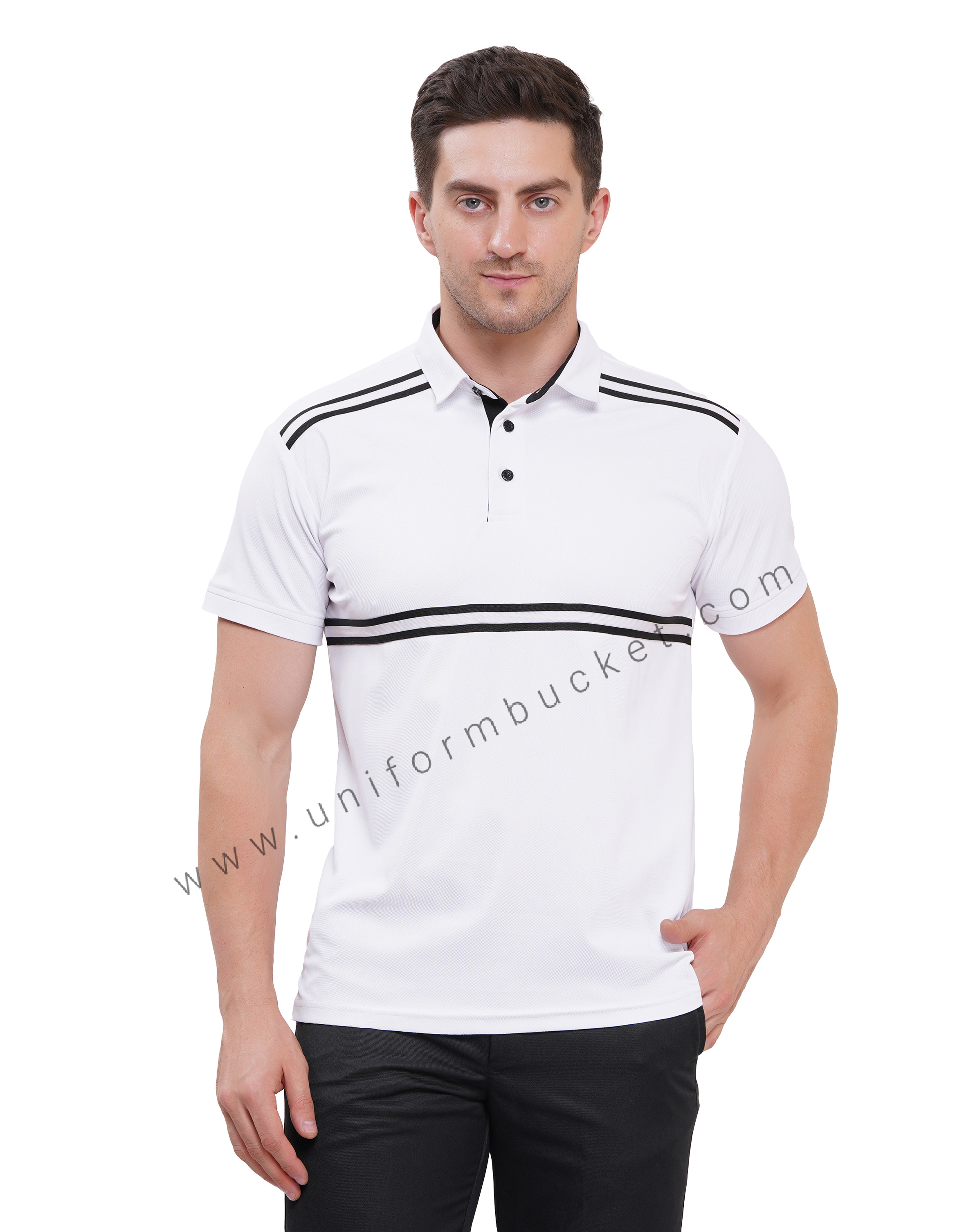 white  Designer  T-shirt for male with half sleeve & black trim