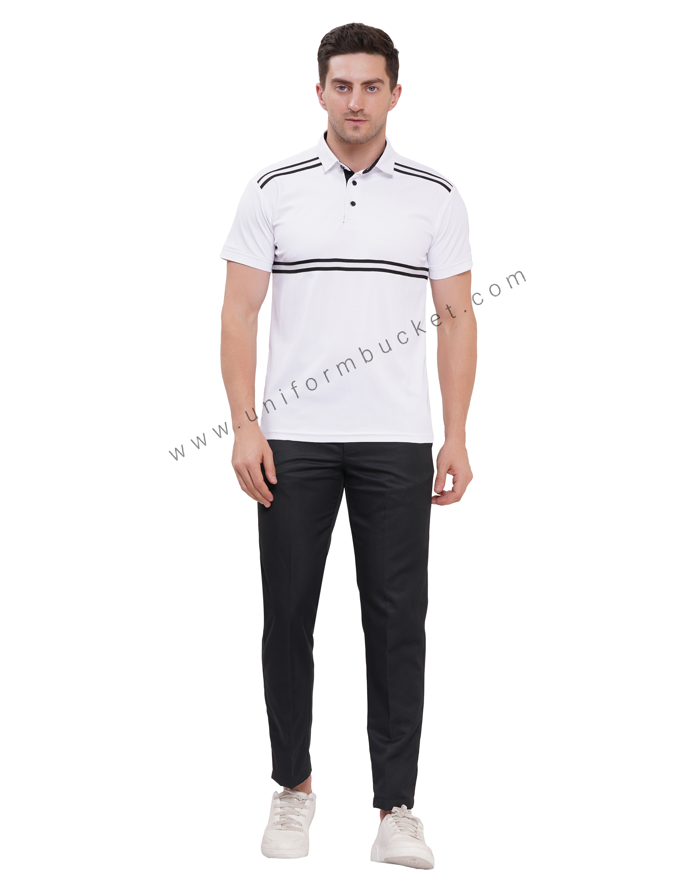 white  Designer  T-shirt for male with half sleeve & black trim
