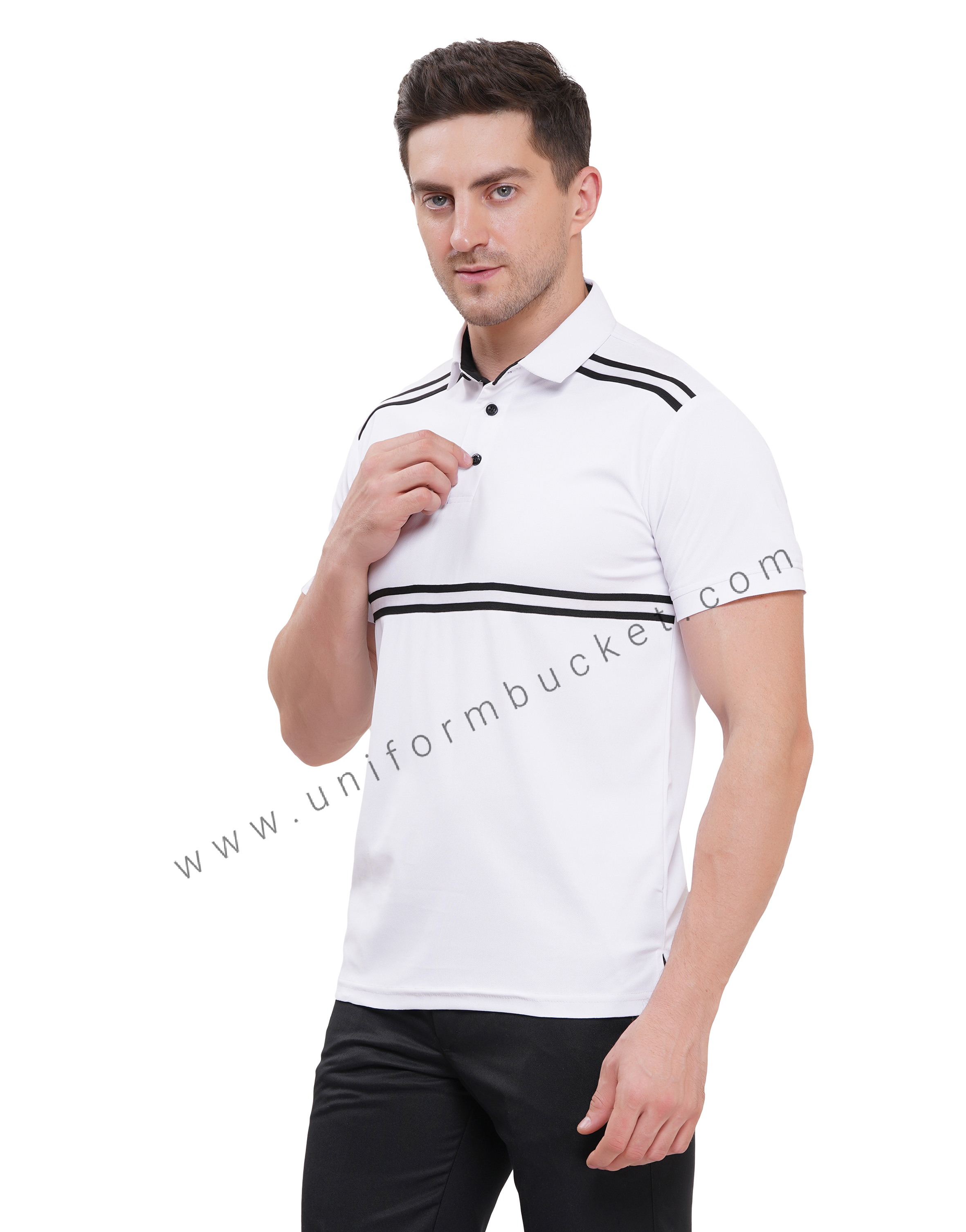 white  Designer  T-shirt for male with half sleeve & black trim