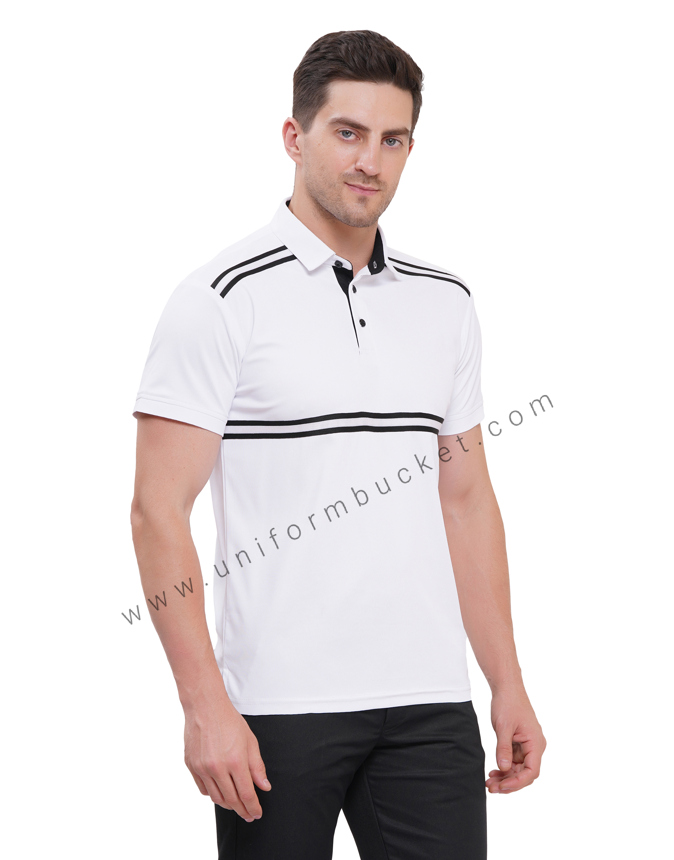 white  Designer  T-shirt for male with half sleeve & black trim