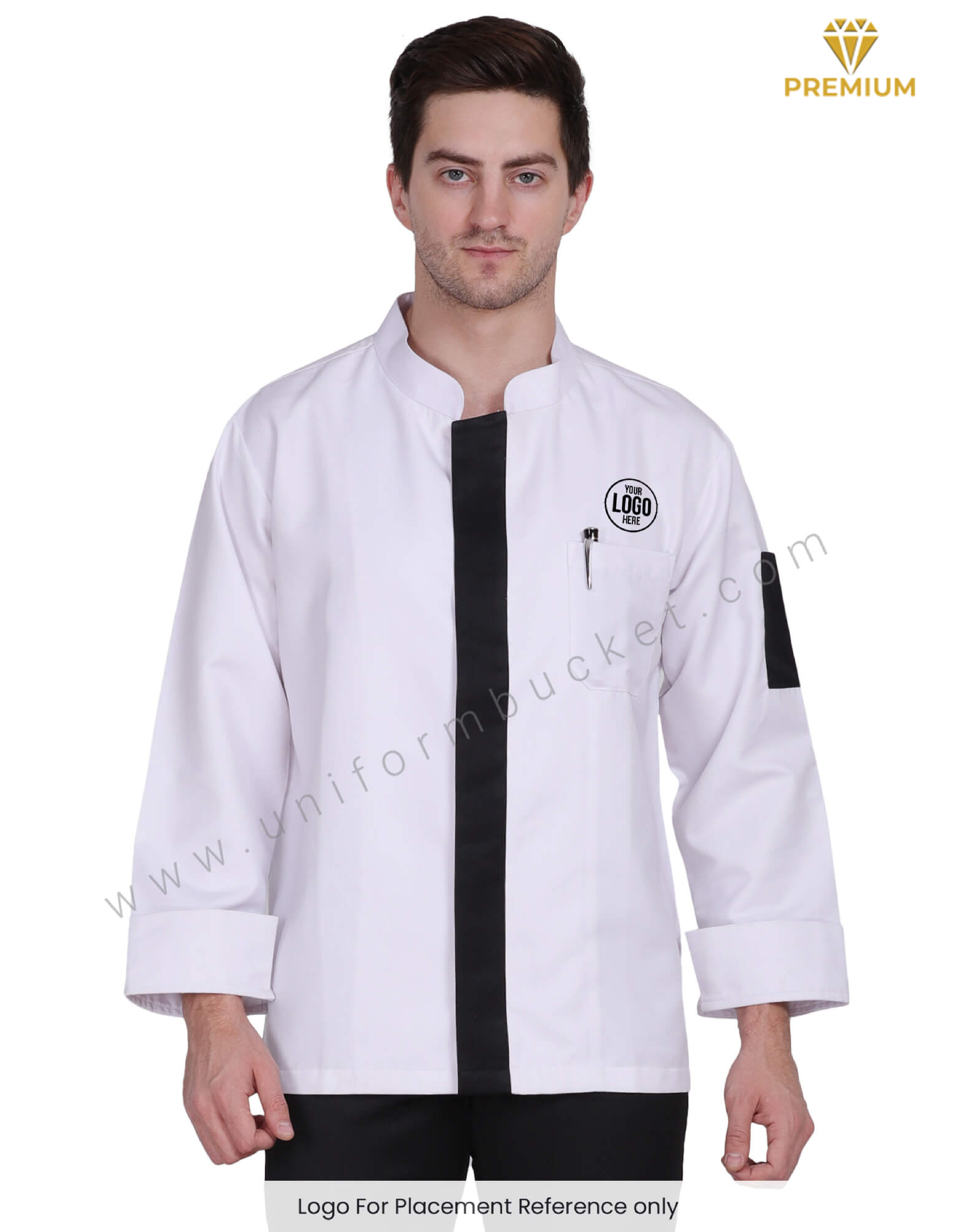 White Executive chef coat with black placket