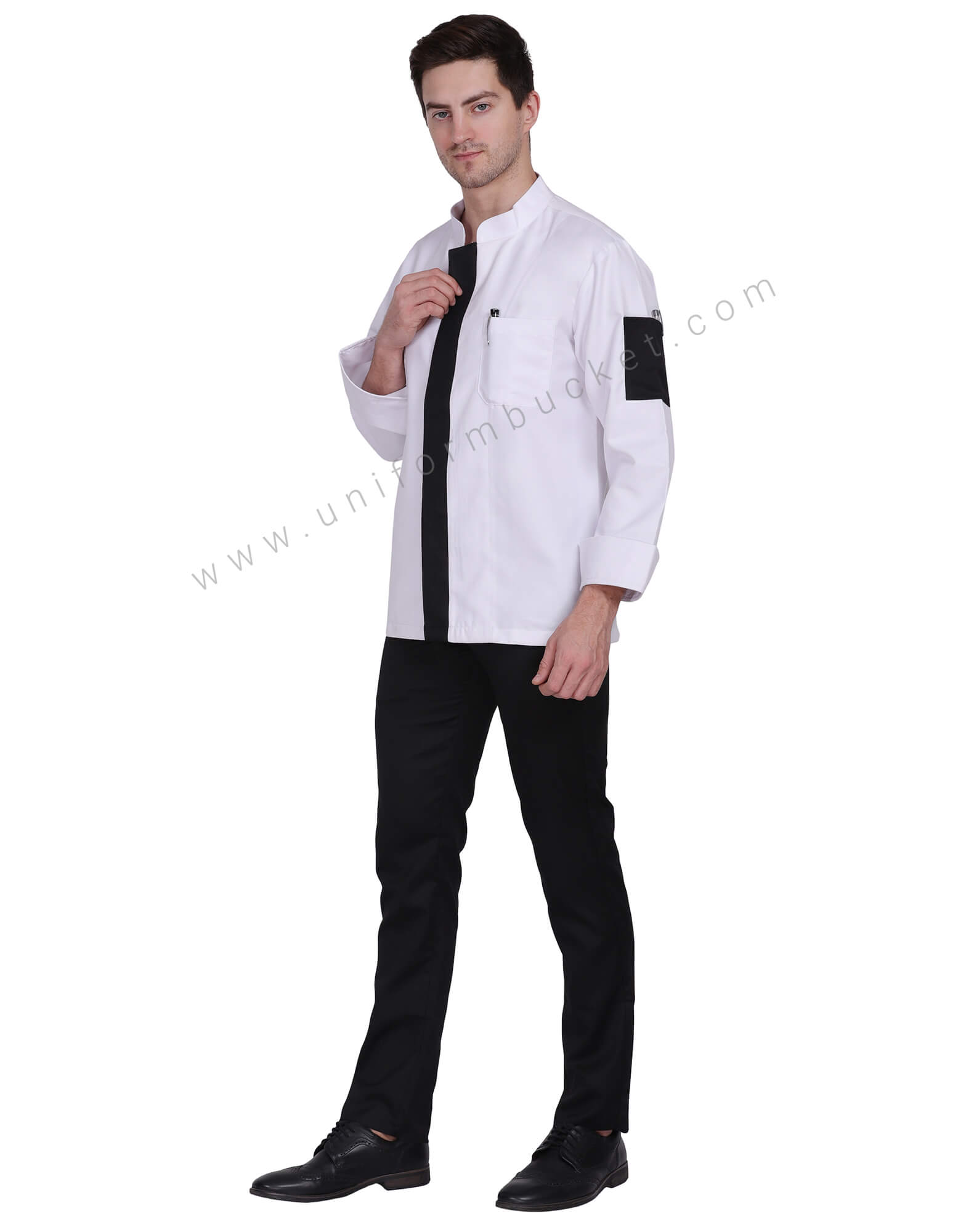 White Executive chef coat with black placket