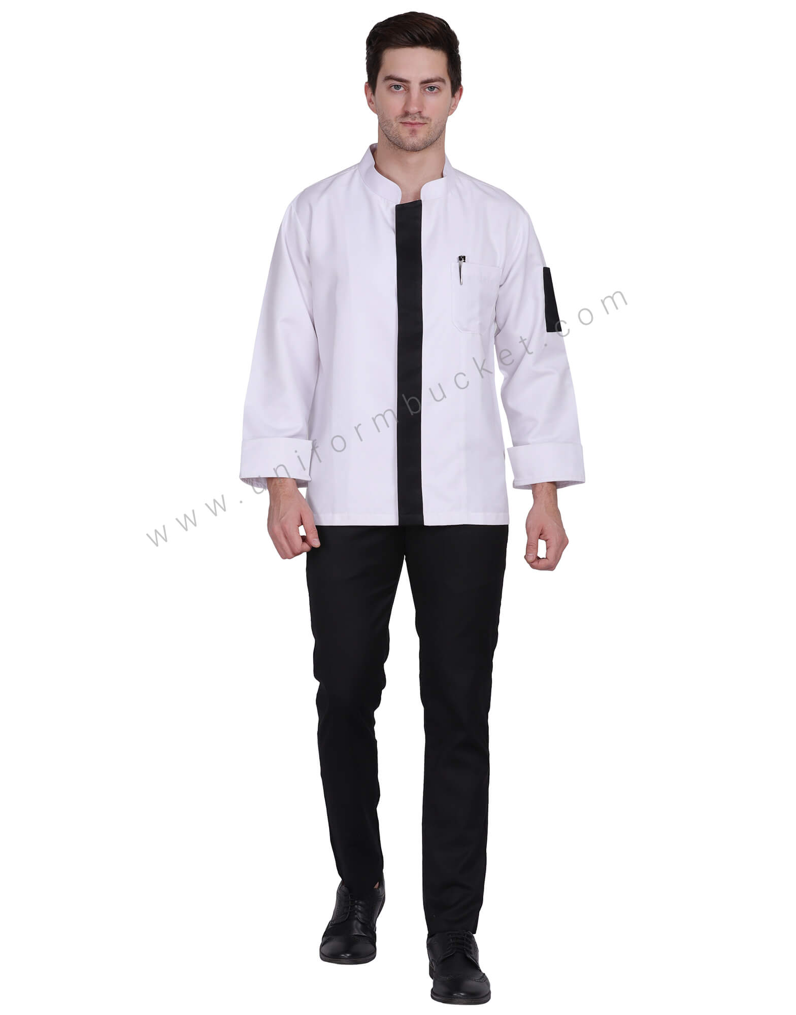 White Executive chef coat with black placket
