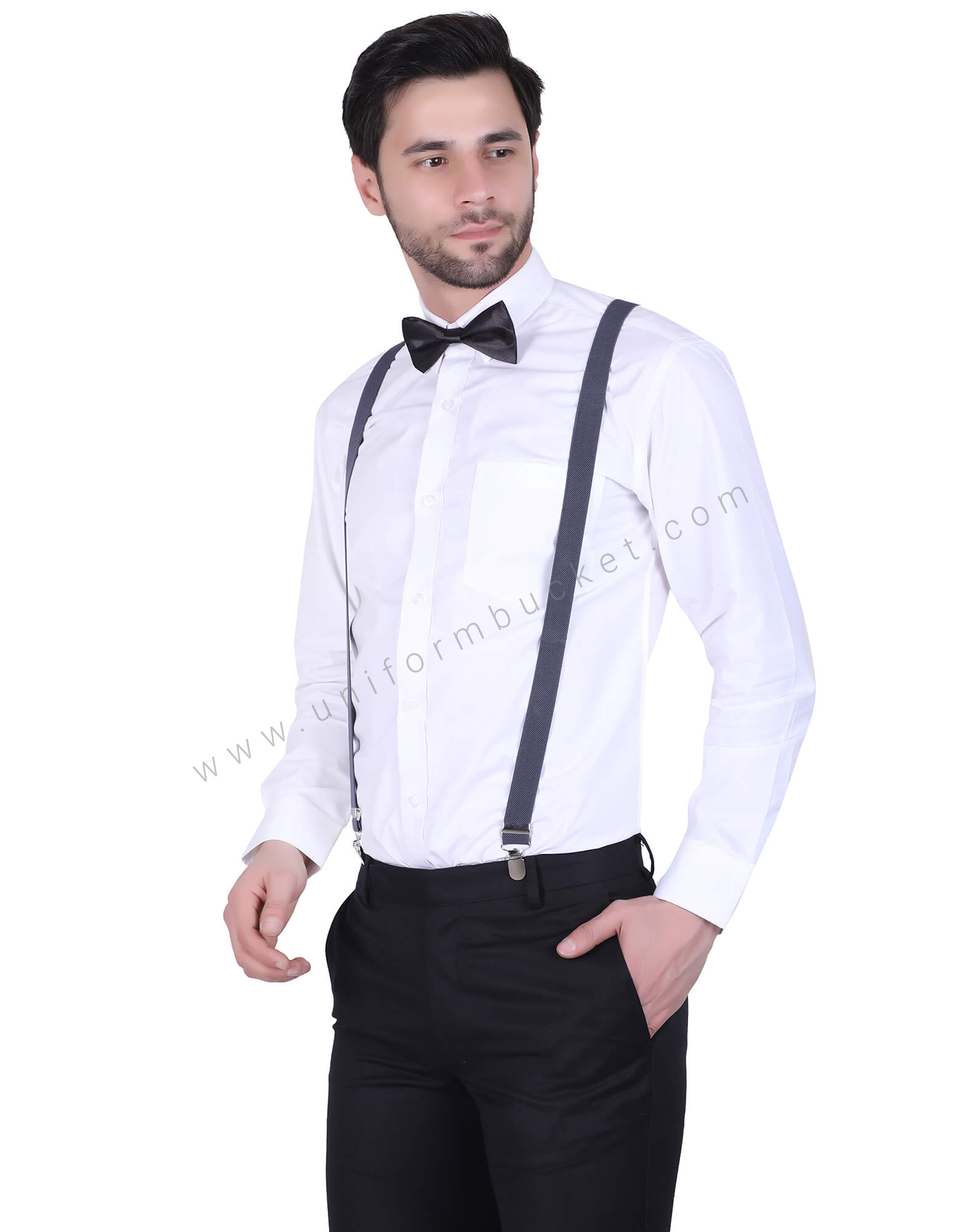 White shirt with suspenders cheap