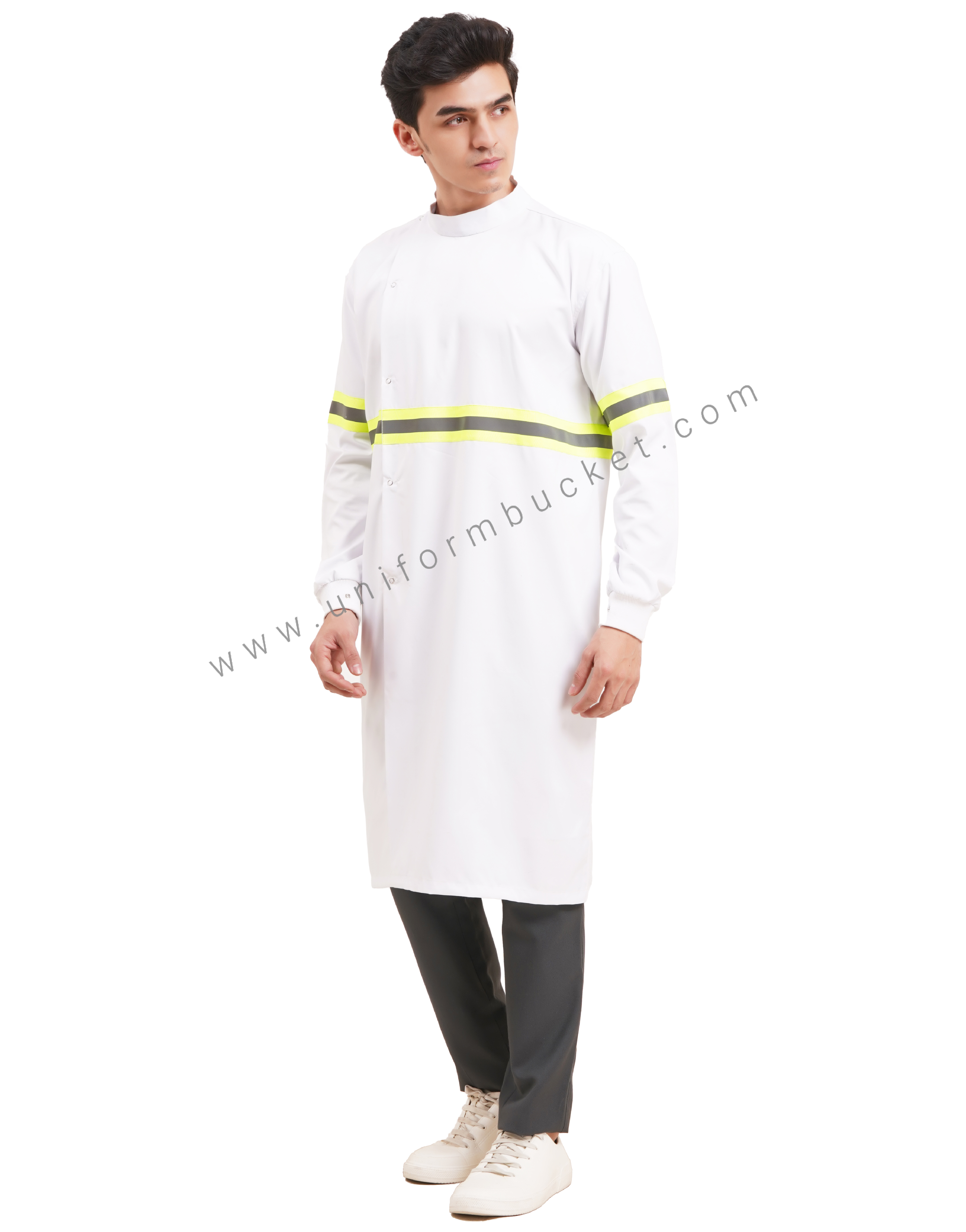 white long unisex lab coat in full sleeve with consai