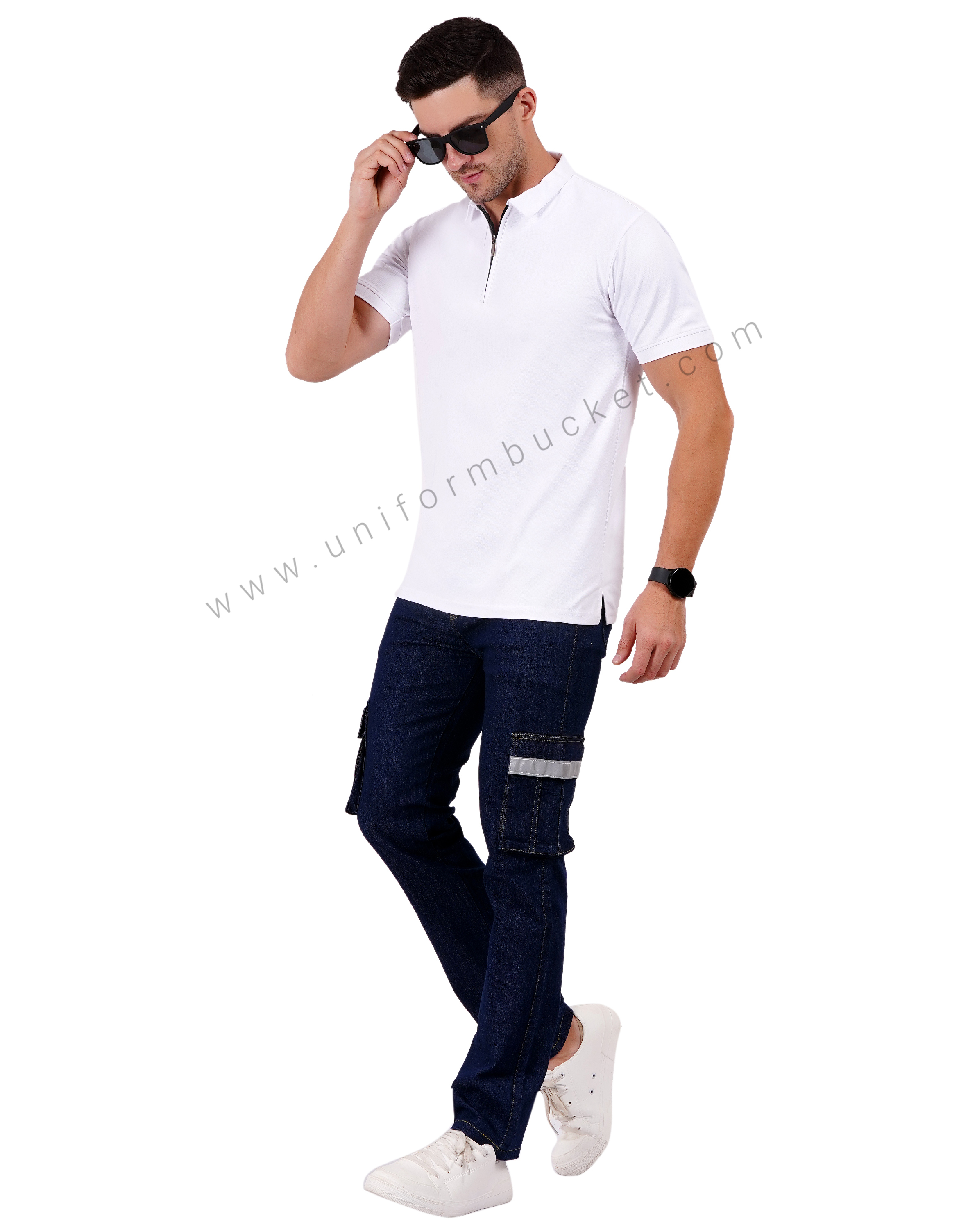 White zipper polo T-shirt